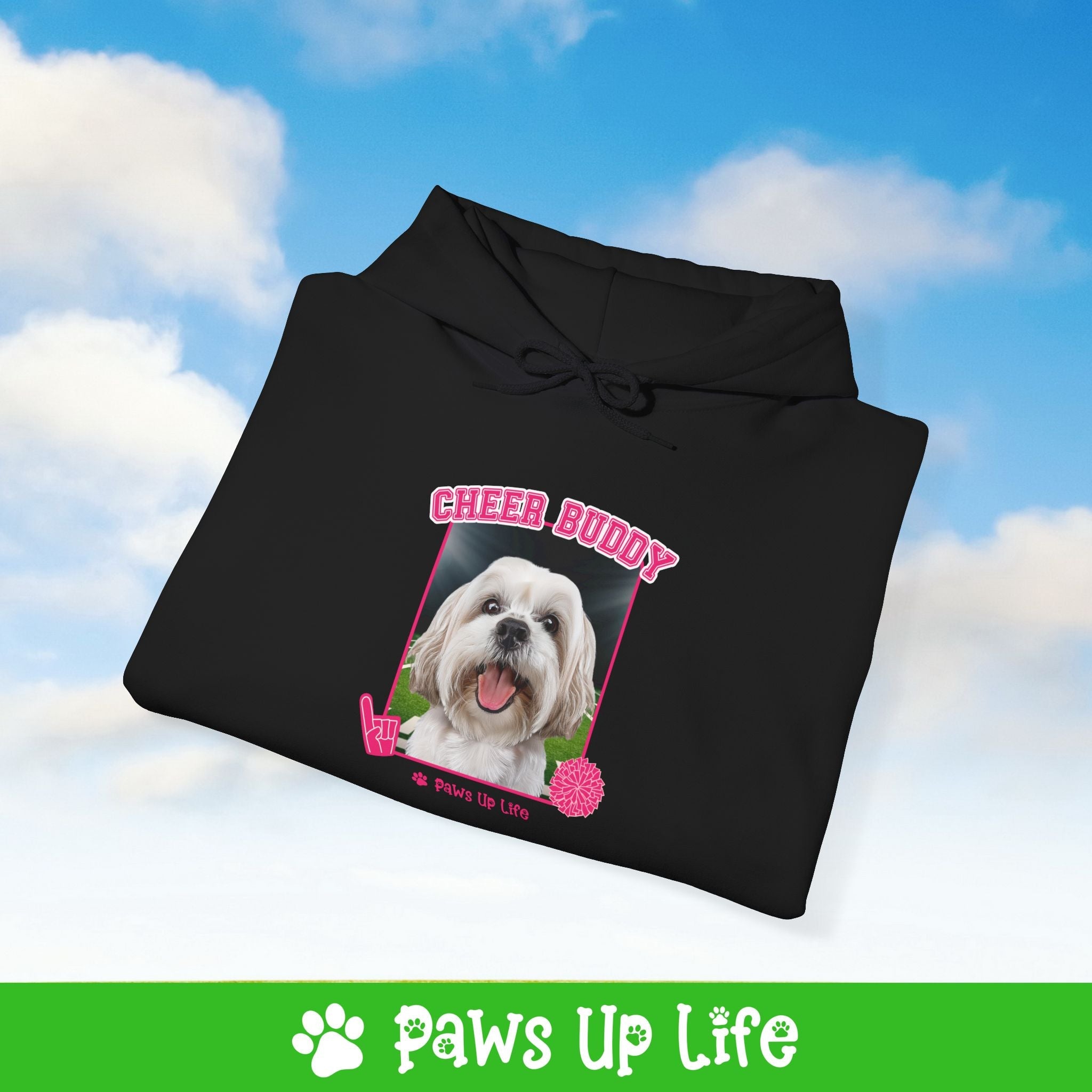 White Lhasa Apso Football Cheer Buddy Cheerleading Dog Unisex Hoodie Hooded Sweatshirt Classic Comfy Cotton | Paws Up Life, LLC