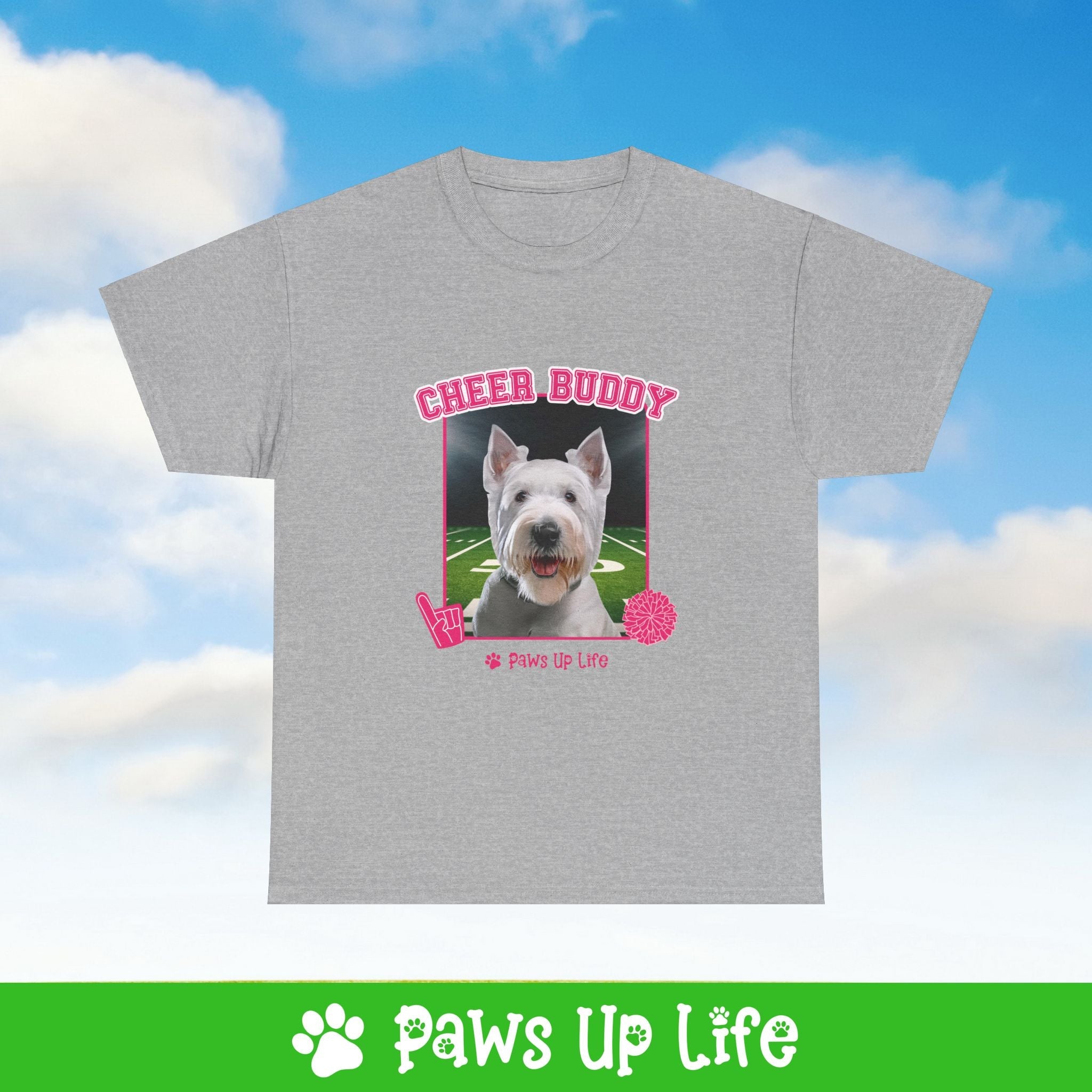 White Scottish Terrier Football Cheer Buddy Cheerleading Dog Tee, Shirt, Unisex Pet Lover Gift, Dog Mom Dad Tshirt, Animal Rescue Advocate, Cute Puppy Graphic Top Classic Collar | Paws Up Life, LLC