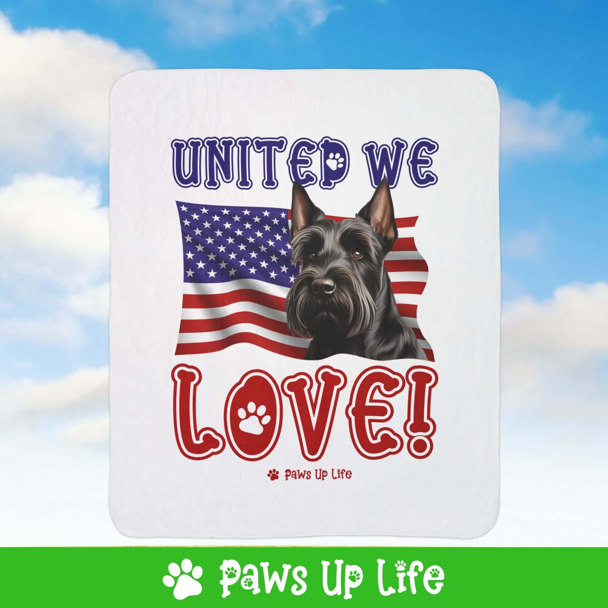 "United We Love" Scottish Terrier Patriotic Fleece Sherpa Blanket - Perfect for Snuggling and Cozy Napping | Paws Up Life, LLC