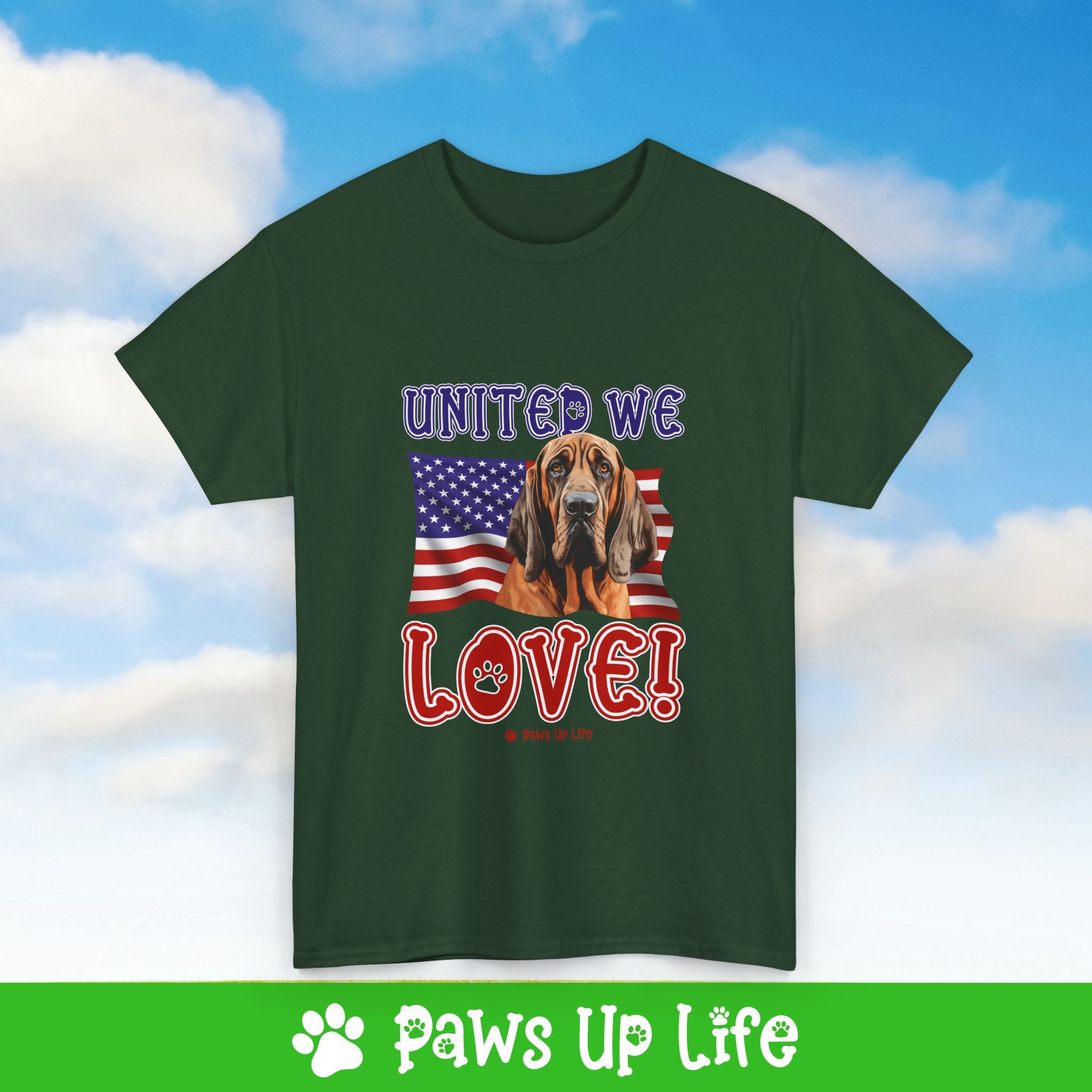 Bloodhound Dog United We Love Dog Tee, Shirt, Unisex Pet Lover Gift, Dog Mom Dad Tshirt, Animal Rescue Advocate, Cute Puppy Graphic Top Classic Collar | Paws Up Life, LLC