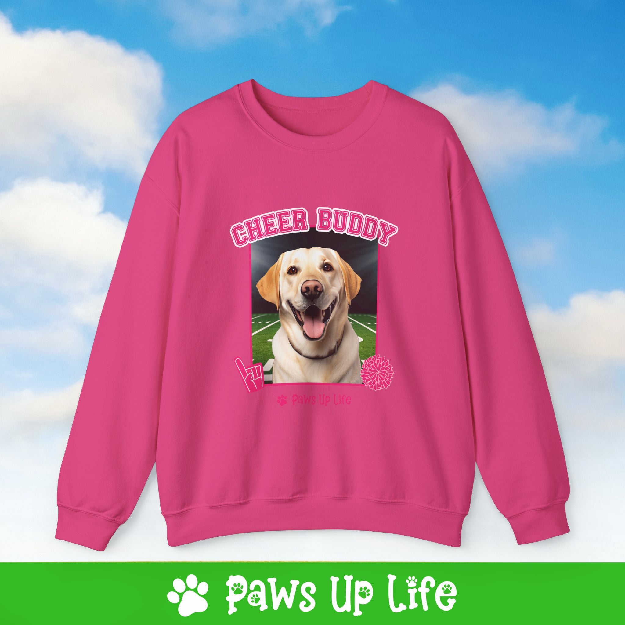 Labrador Retriever Yellow Lab Football Cheer Buddy Cheerleading Dog Crewneck Sweatshirt, Unisex Gift for Animal Lovers, Dog Mom Dad Sweatshirt, Cute Dog Lover Apparel, Fun Pet | Paws Up Life, LLC