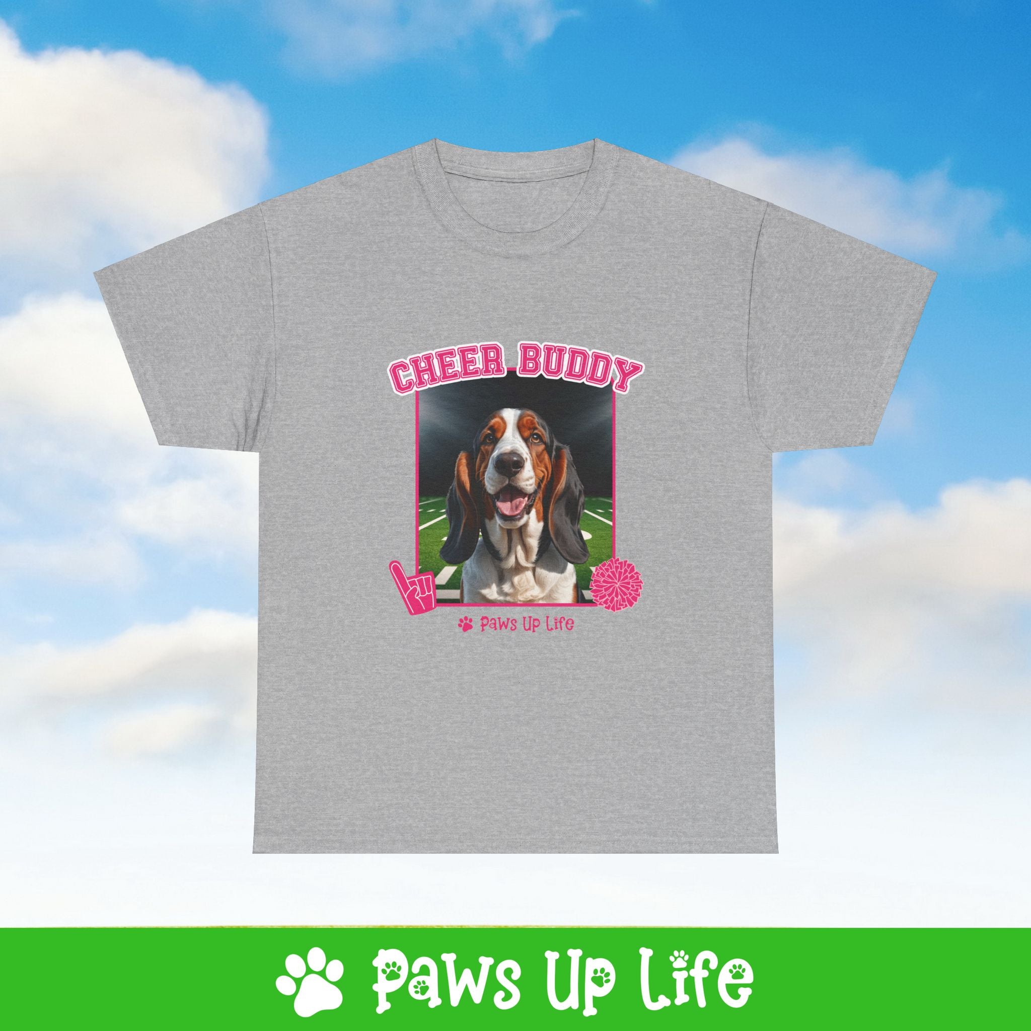 Bassett Hound Cheer Buddy Cheerleading Dog Tee, Shirt, Unisex Pet Lover Gift, Dog Mom Dad Tshirt, Animal Rescue Advocate, Cute Puppy Graphic Top Classic Collar | Paws Up Life, LLC