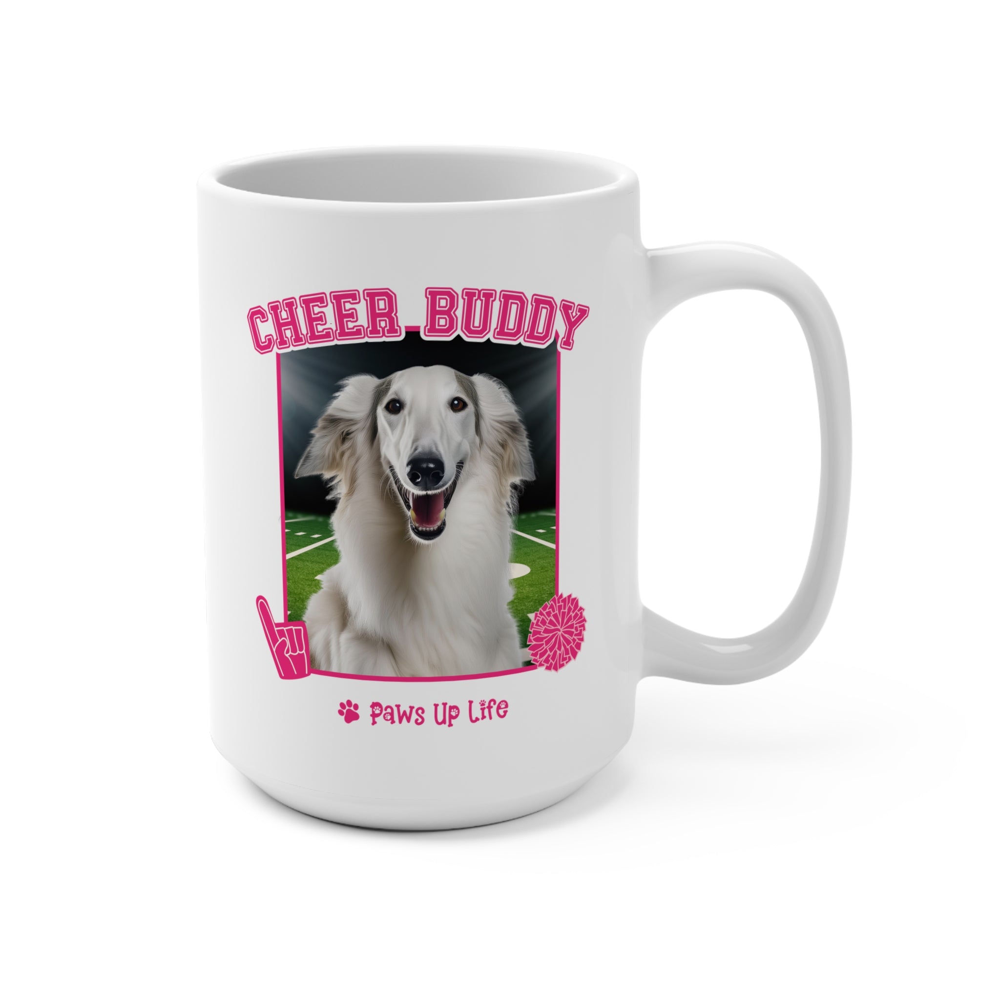 Borzoi Football Cheer Buddy Cheerleading Dog 15oz Large Coffee Mug Ceramic Drinkware Tea Washable