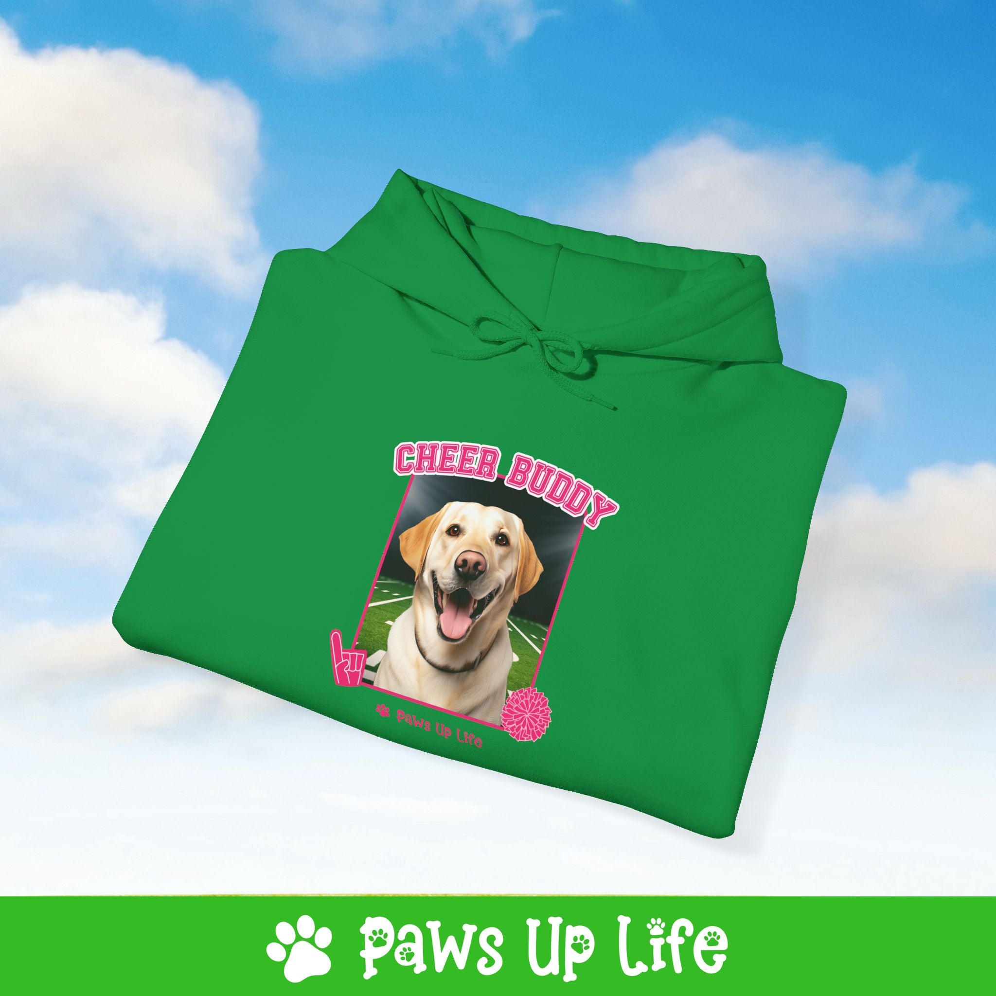 Labrador Retriever Yellow Lab Football Cheer Buddy Cheerleading Dog Unisex Hoodie Hooded Sweatshirt Classic Comfy Cotton | Paws Up Life, LLC