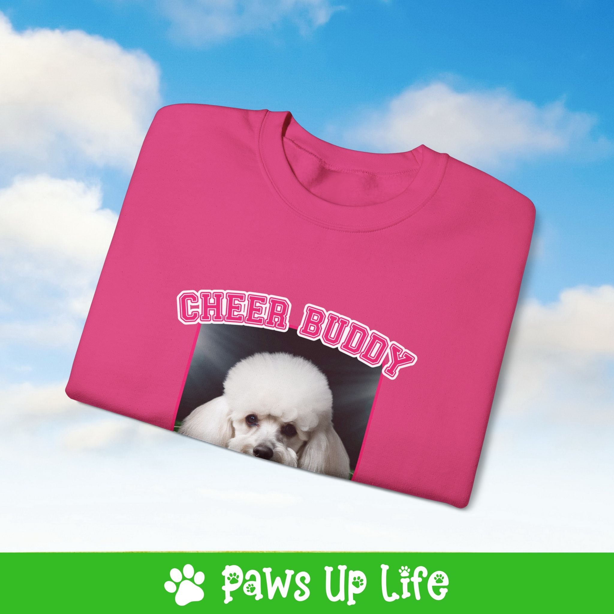 White Poodle Football Cheer Buddy Cheerleading Dog Crewneck Sweatshirt, Unisex Gift for Animal Lovers, Dog Mom Dad Sweatshirt, Cute Dog Lover Apparel, Fun Pet | Paws Up Life, LLC