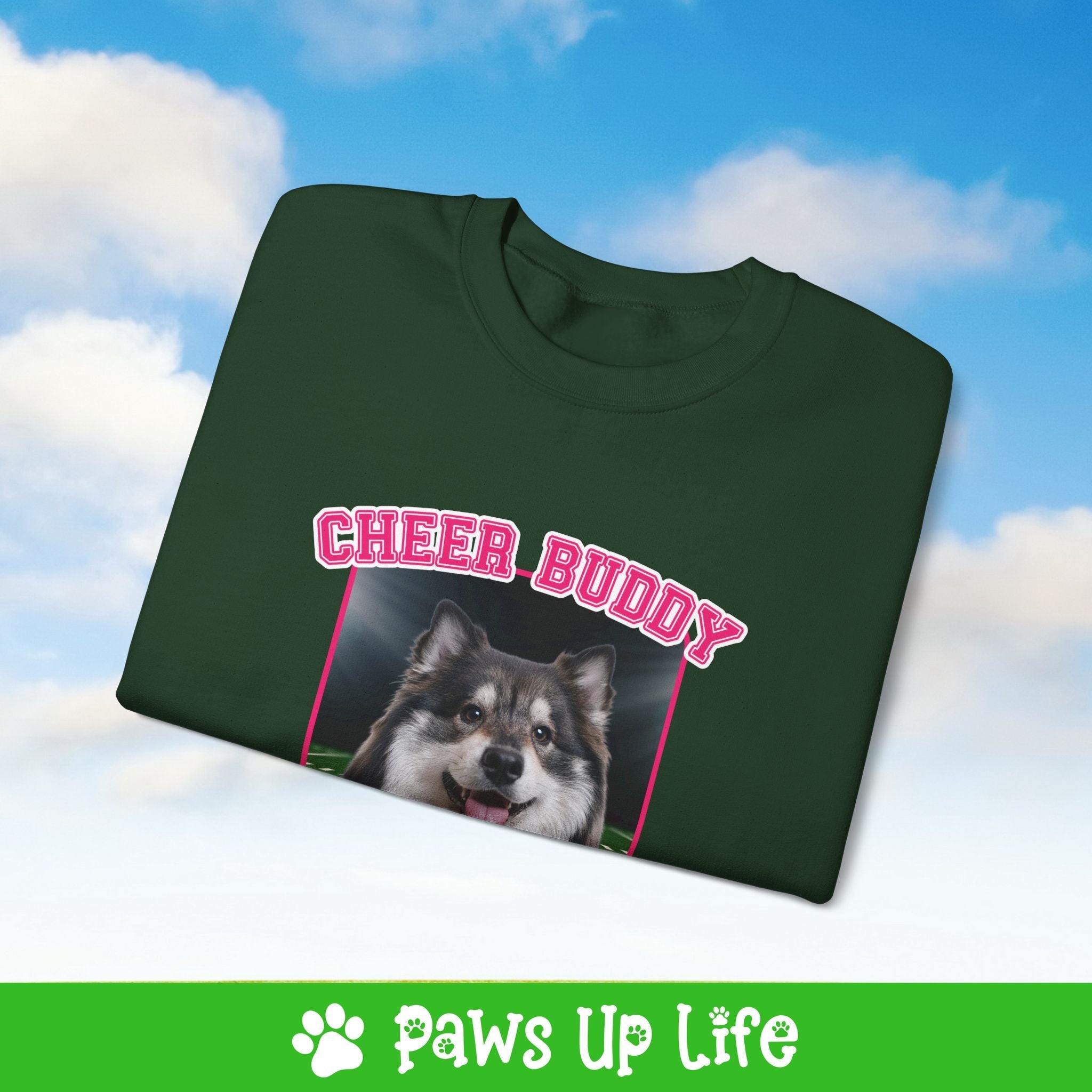 Finnish Lapphund Football Cheer Buddy Cheerleading Dog Crewneck Sweatshirt, Unisex Gift for Animal Lovers, Dog Mom Dad Sweatshirt, Cute Dog Lover Apparel, Fun Pet | Paws Up Life, LLC