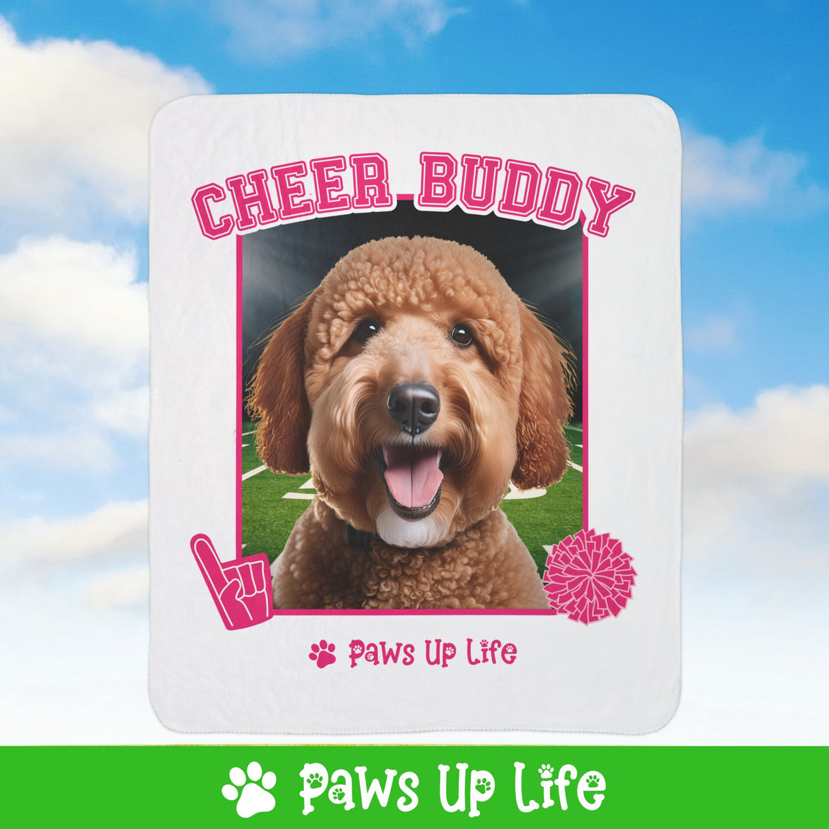 Groodle Football Cheer Buddy Cheerleading Dog Fleece Sherpa Blanket - Perfect for Snuggling and Cozy Napping | Paws Up Life, LLC