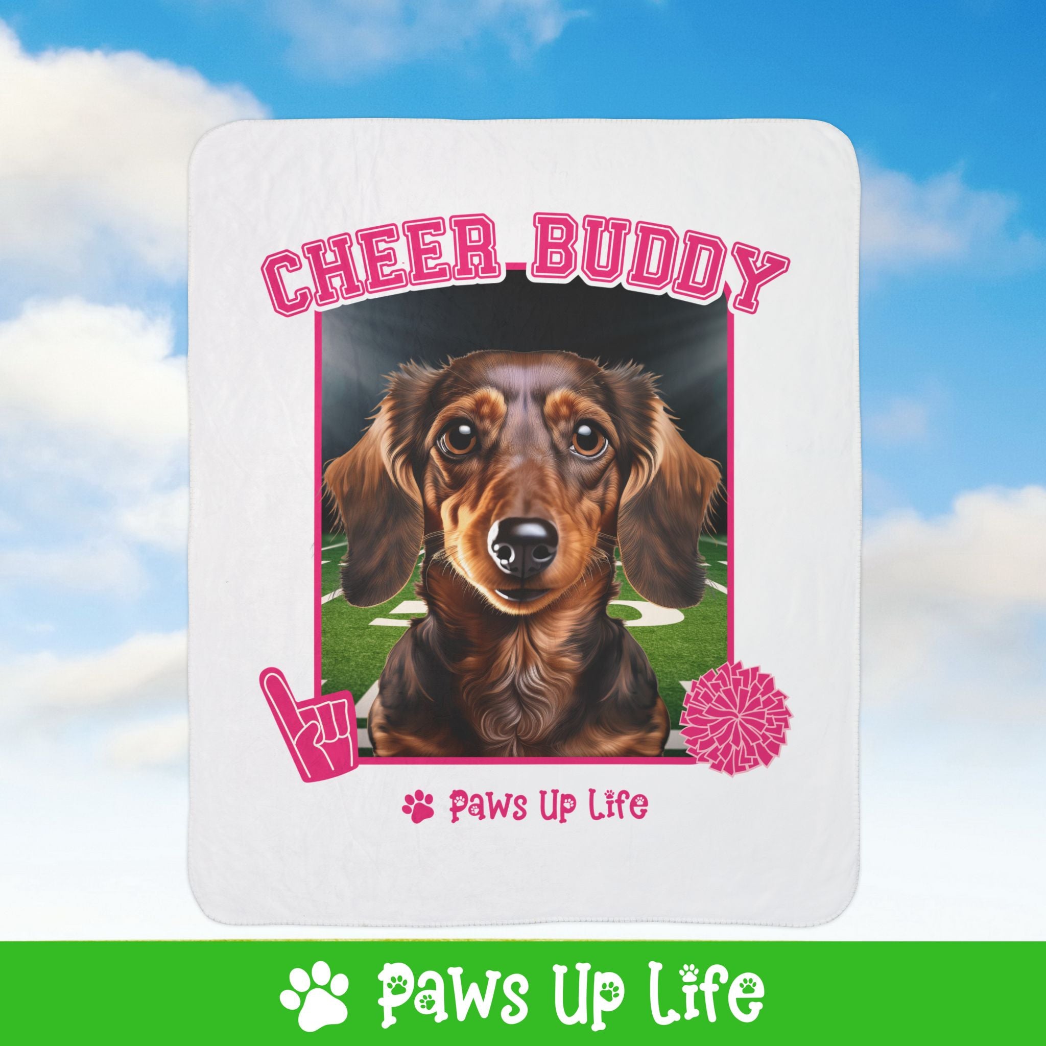 Dachshund Football Cheer Buddy Cheerleading Dog Fleece Sherpa Blanket - Perfect for Snuggling and Cozy Napping | Paws Up Life, LLC