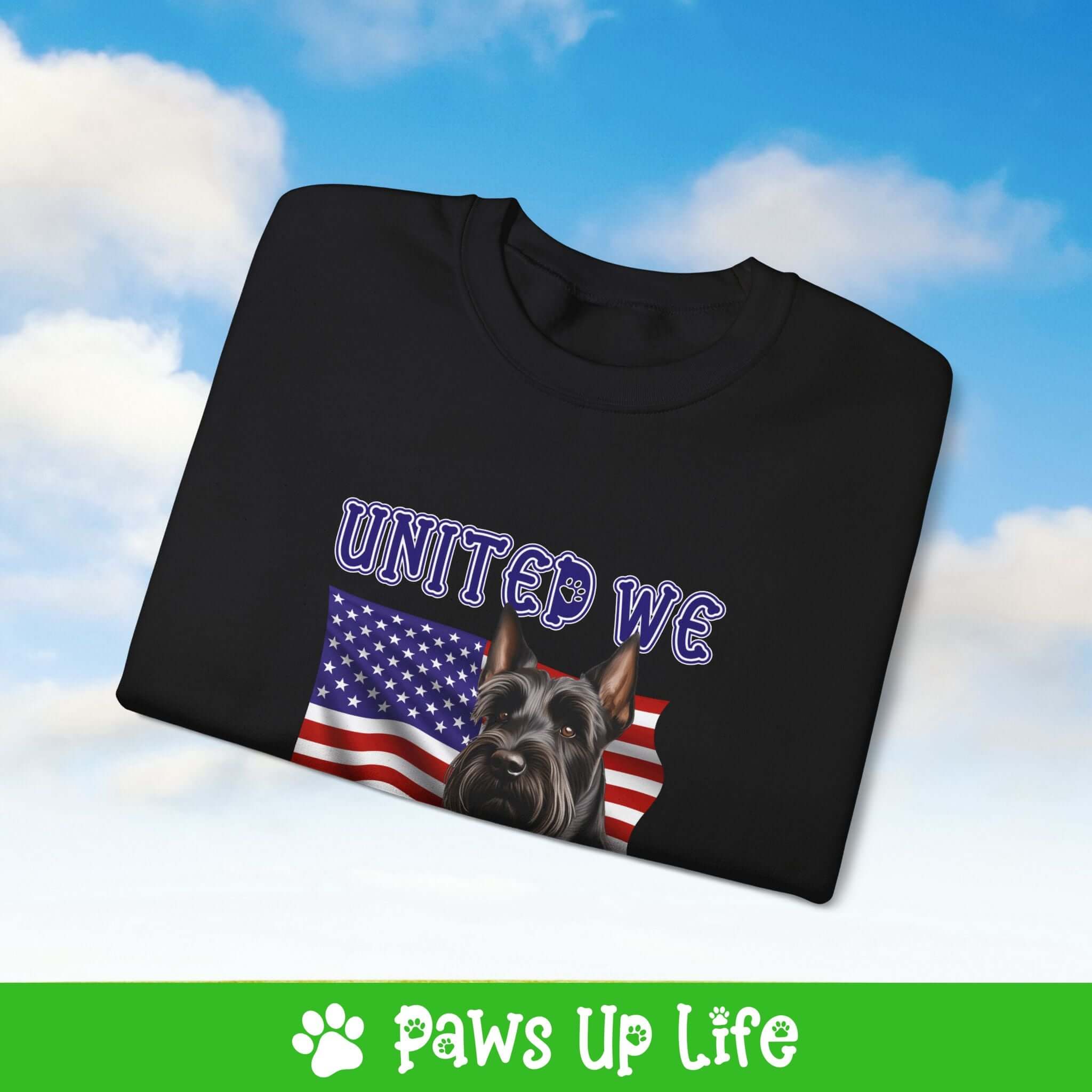 "United We Love" Scottish Terrier Dog Crewneck Sweatshirt – Patriotic Dog Lover Gift, Unisex Apparel for Proud Dog Moms & Dads | Paws Up Life, LLC