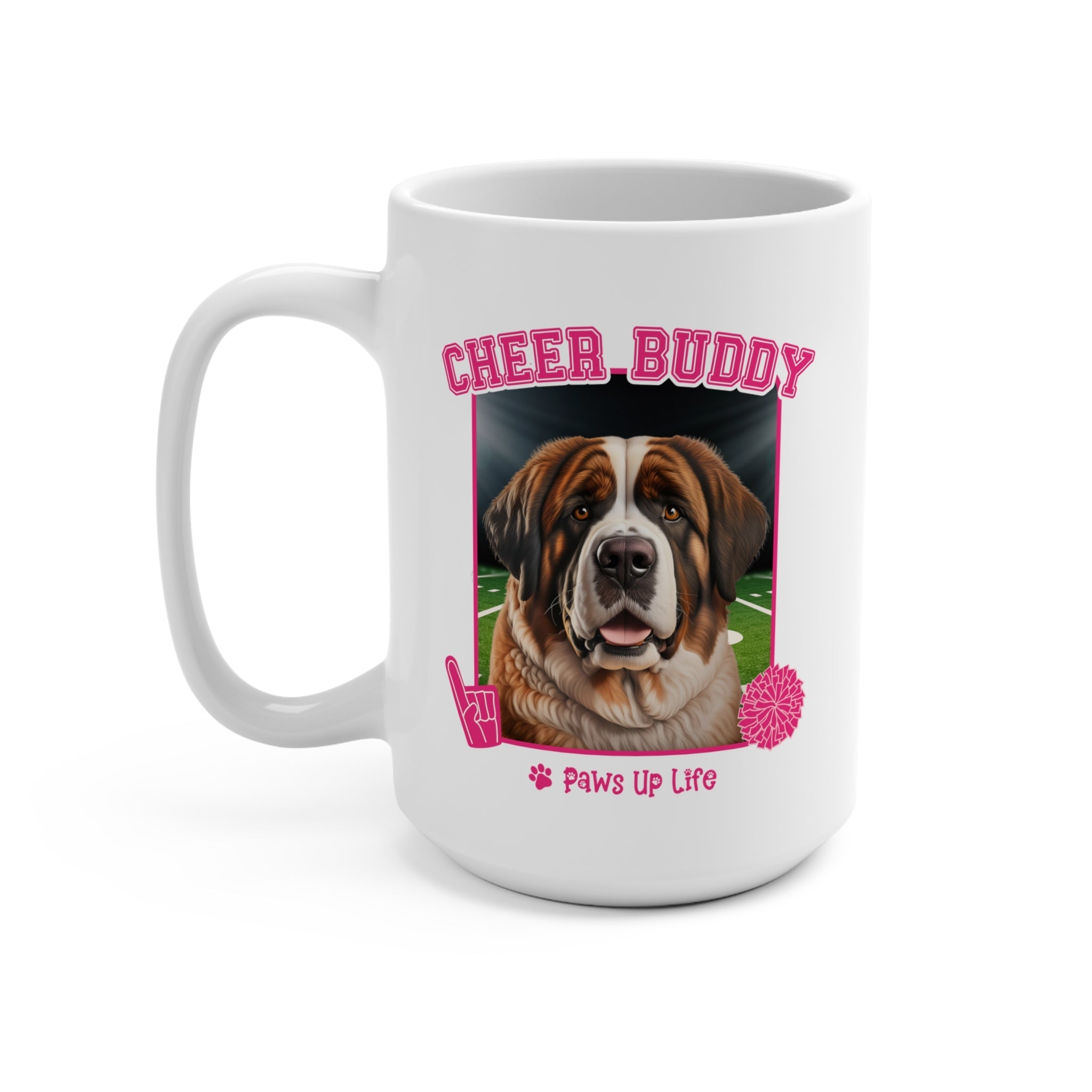 St Bernard Football Cheer Buddy Cheerleading Dog 15oz Large Coffee Mug Ceramic Drinkware Tea Washable | Paws Up Life, LLC