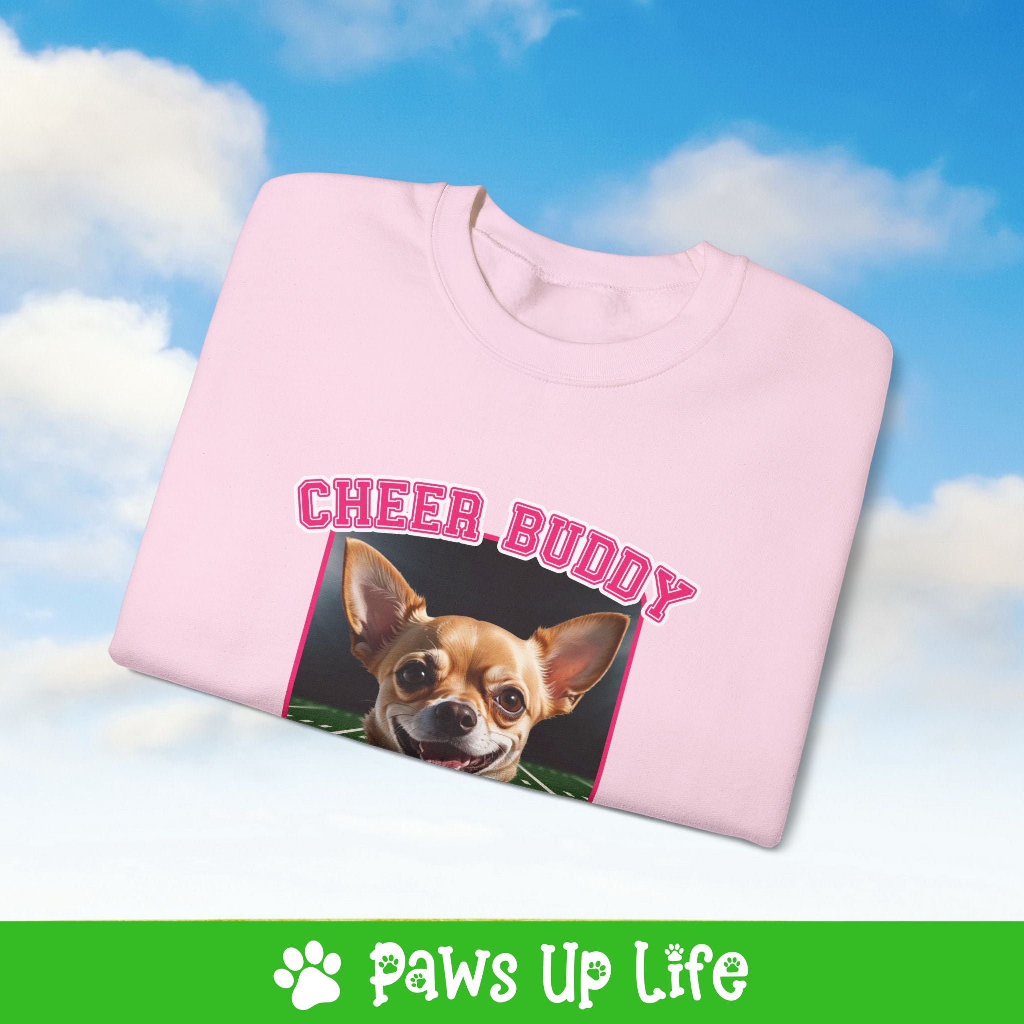 Chihuahua Football Cheer Buddy Cheerleading Dog Crewneck Sweatshirt, Unisex Gift for Animal Lovers, Dog Mom Dad Sweatshirt, Cute Dog Lover Apparel, Fun Pet