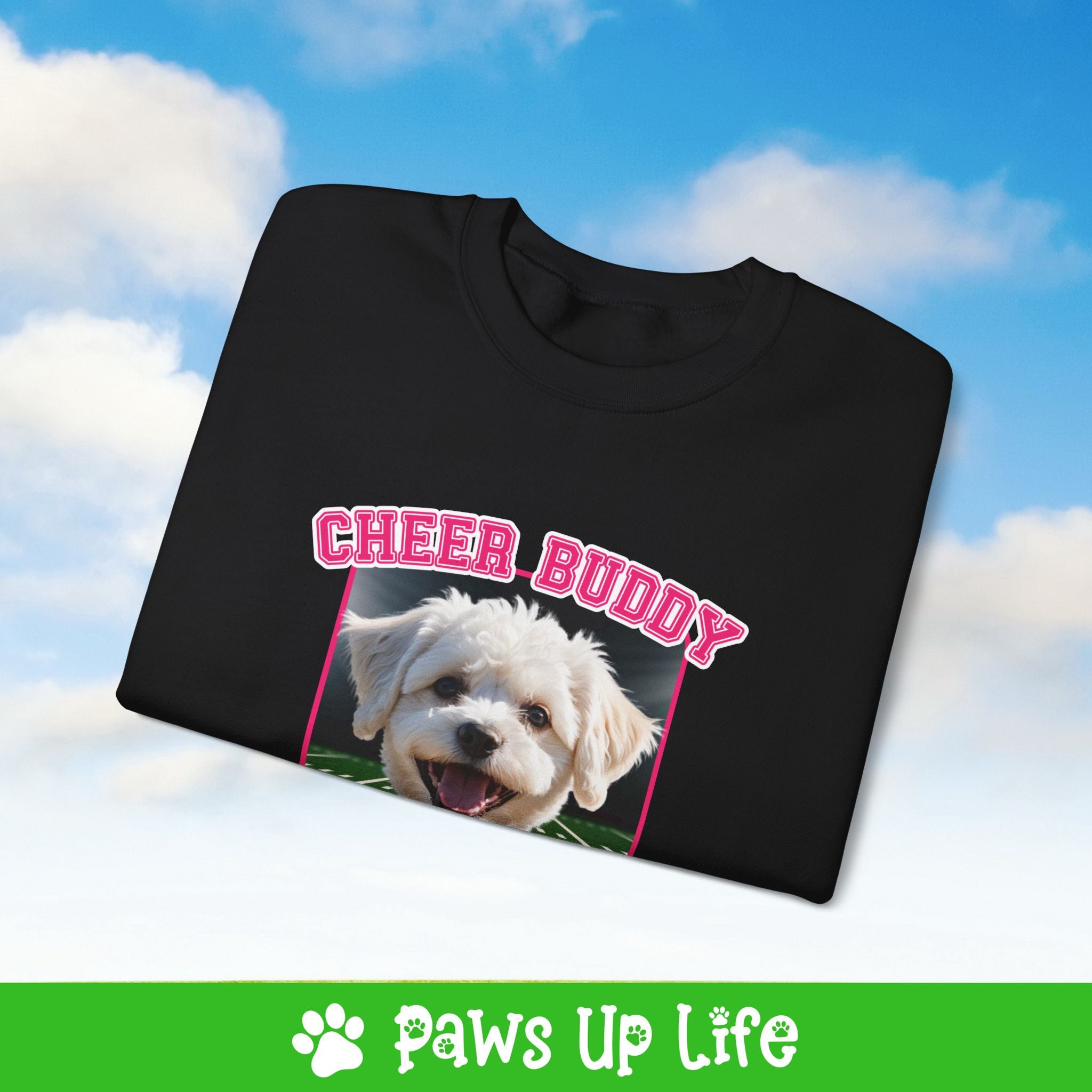 Bichons Frise Football Cheer Buddy Cheerleading Dog Crewneck Sweatshirt, Unisex Gift for Animal Lovers, Dog Mom Dad Sweatshirt, Cute Dog Lover Apparel, Fun Pet | Paws Up Life, LLC