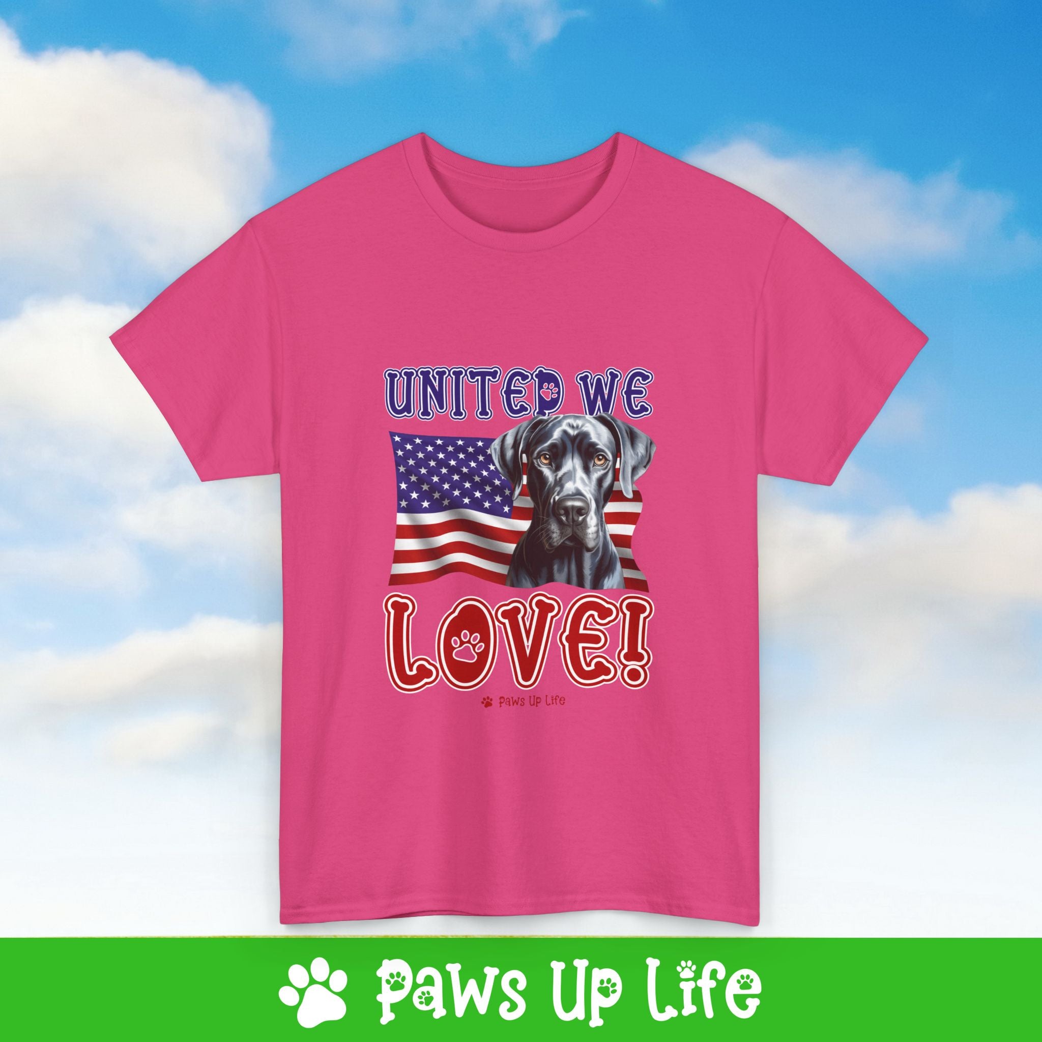 Great Dane Dog United We Love Dog Tee, Shirt, Unisex Pet Lover Gift, Dog Mom Dad Tshirt, Animal Rescue Advocate, Cute Puppy Graphic Top Classic Collar | Paws Up Life, LLC