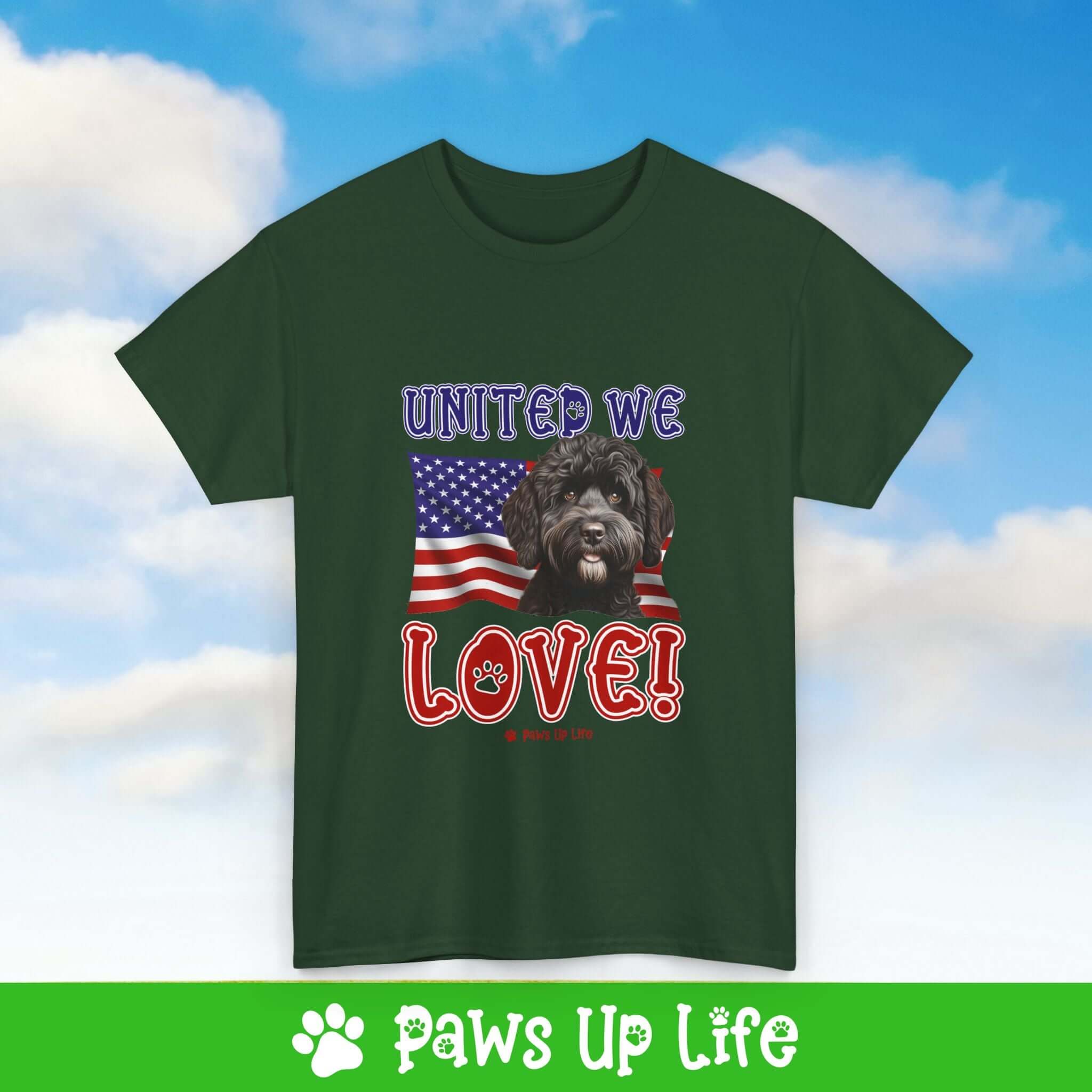 "United We Love" Portuguese Water Dog Lover T-Shirt – Perfect Patriotic Gift for Dog Lovers, Unisex Dog Mom & Dad Tee with a Fun Dog Design