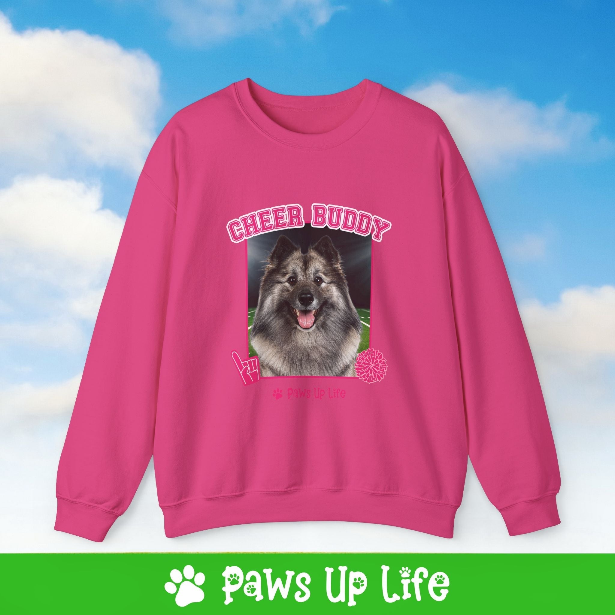 Keeshond Football Cheer Buddy Cheerleading Dog Crewneck Sweatshirt, Unisex Gift for Animal Lovers, Dog Mom Dad Sweatshirt, Cute Dog Lover Apparel, Fun Pet | Paws Up Life, LLC