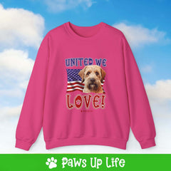 "United We Love" Soft Coated Wheaten Terrier Dog Crewneck Sweatshirt – Patriotic Dog Lover Gift, Unisex Apparel for Proud Dog Moms & Dads | Paws Up Life, LLC