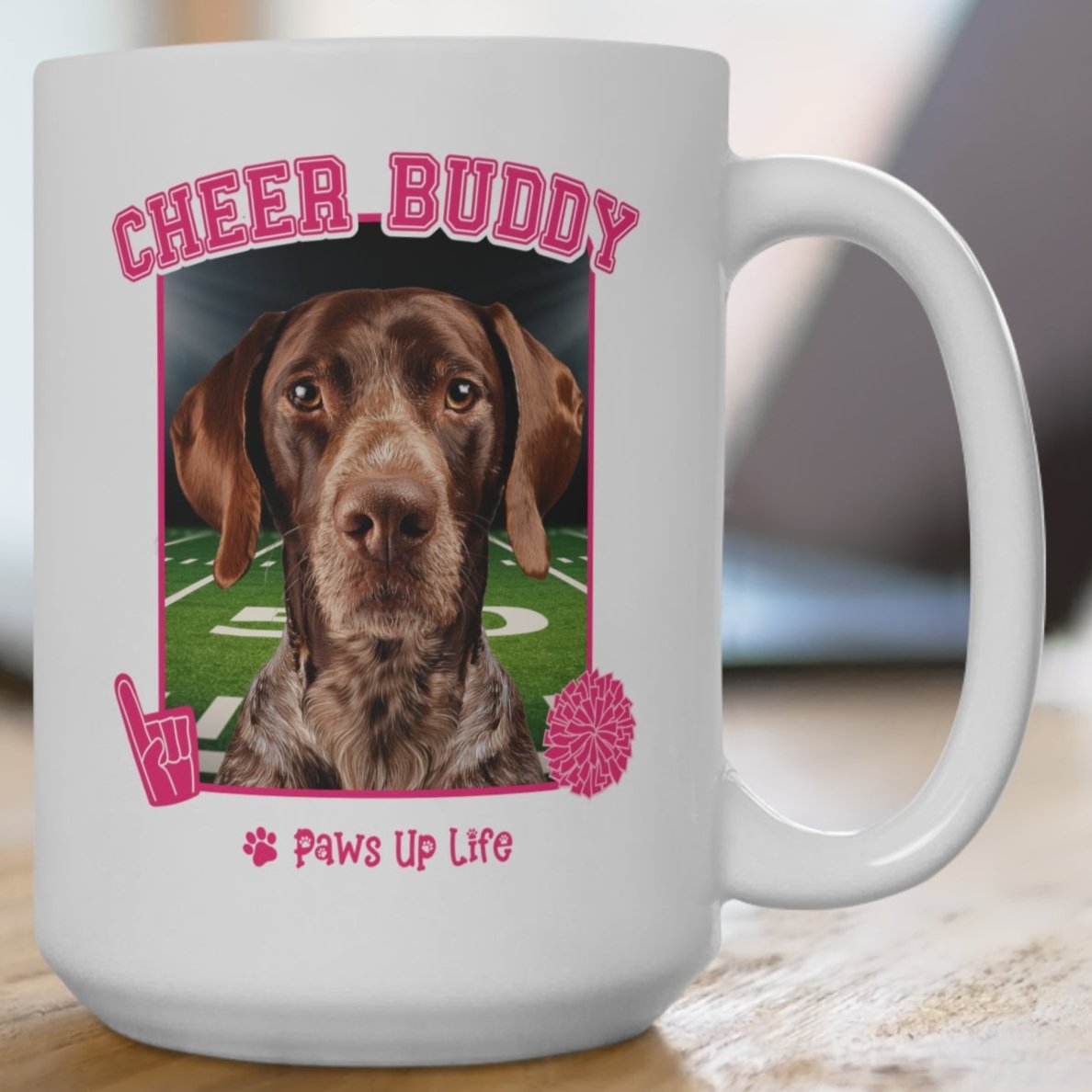 German Shorthaired Pointer Football Cheer Buddy Cheerleading Dog 15oz Large Coffee Mug Ceramic Drinkware Tea Washable | Paws Up Life, LLC