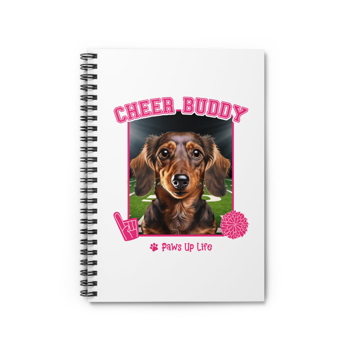 Dachshund Football Cheer Buddy Cheerleading Dog Spiral Notebook for Office and Home - Ruled Line | Paws Up Life, LLC