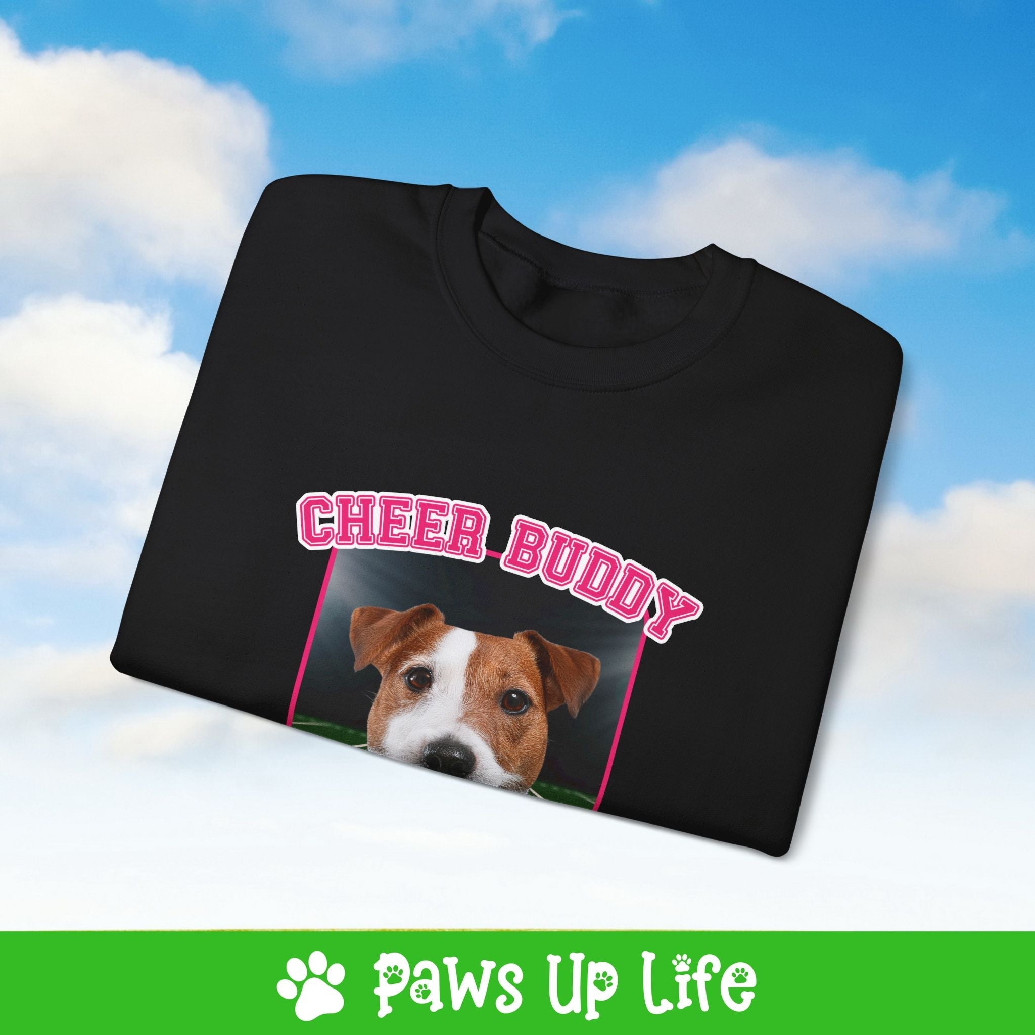 White Russell Terrier Football Cheer Buddy Cheerleading Dog Crewneck Sweatshirt, Unisex Gift for Animal Lovers, Dog Mom Dad Sweatshirt, Cute Dog Lover Apparel, Fun Pet | Paws Up Life, LLC