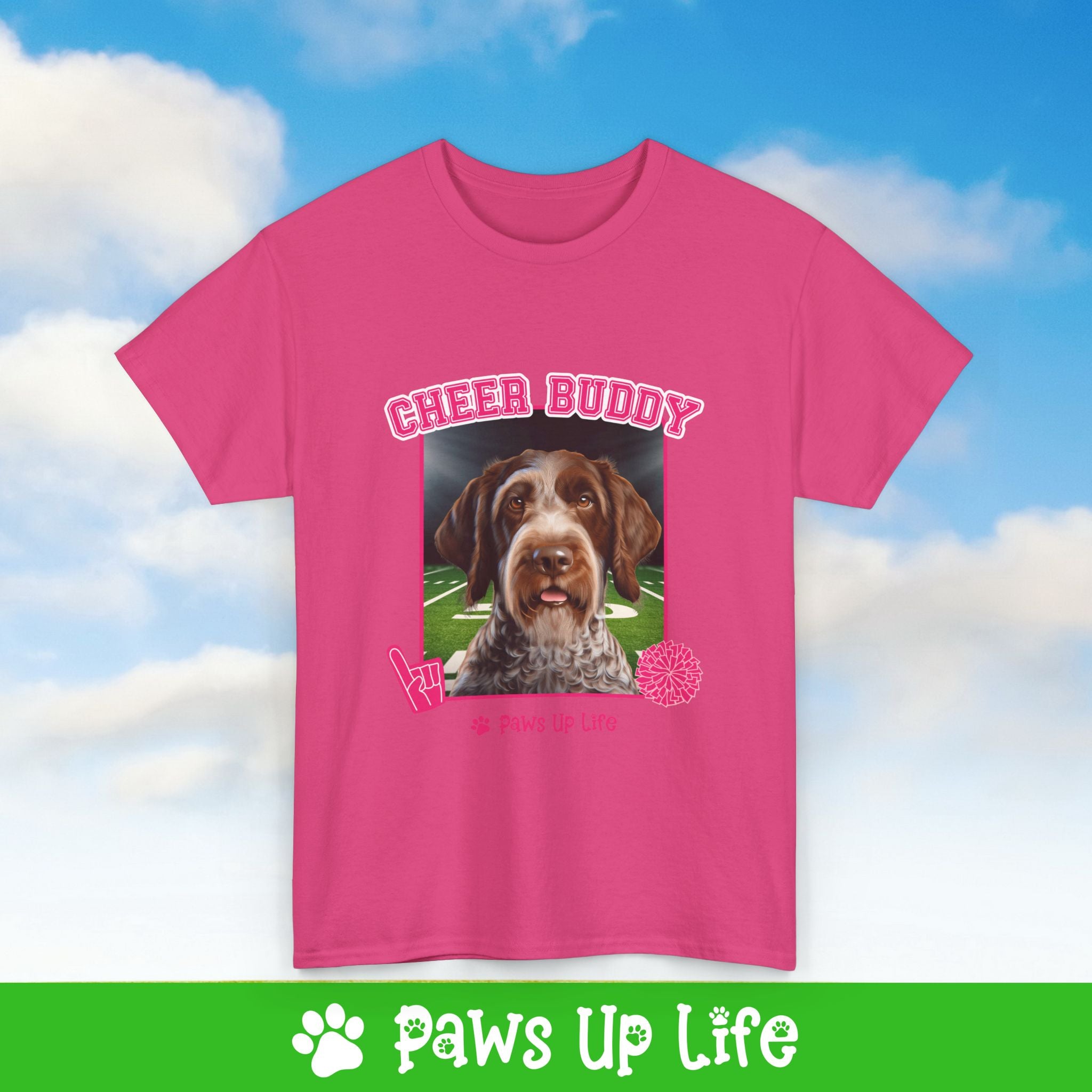 German Wirehaired Pointer Football Cheer Buddy Cheerleading Dog Tee, Shirt, Unisex Pet Lover Gift, Dog Mom Dad Tshirt, Animal Rescue Advocate, Cute Puppy Graphic Top Classic Collar | Paws Up Life, LLC