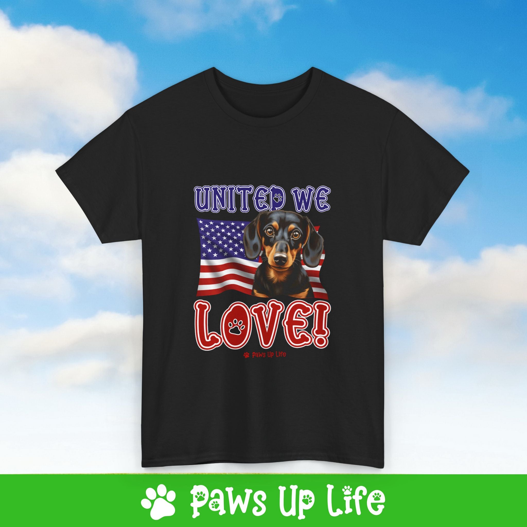 Dachshund Dog United We Love Dog Tee, Shirt, Unisex Pet Lover Gift, Dog Mom Dad Tshirt, Animal Rescue Advocate, Cute Puppy Graphic Top Classic Collar | Paws Up Life, LLC