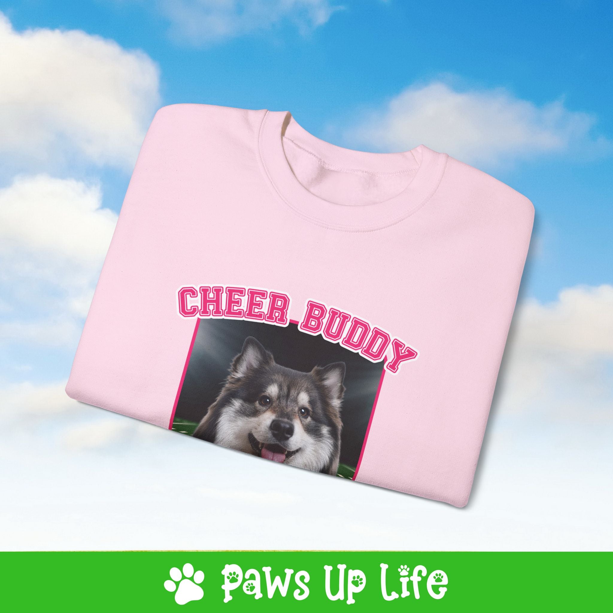 Finnish Lapphund Football Cheer Buddy Cheerleading Dog Crewneck Sweatshirt, Unisex Gift for Animal Lovers, Dog Mom Dad Sweatshirt, Cute Dog Lover Apparel, Fun Pet | Paws Up Life, LLC