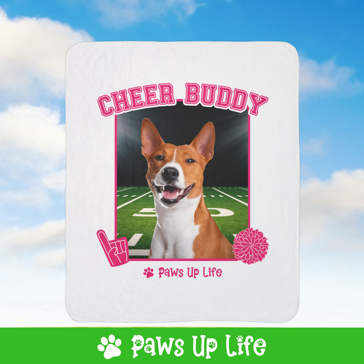 Basenji Cheer Buddy Cheerleading Dog Fleece Sherpa Blanket - Perfect for Snuggling and Cozy Napping | Paws Up Life, LLC