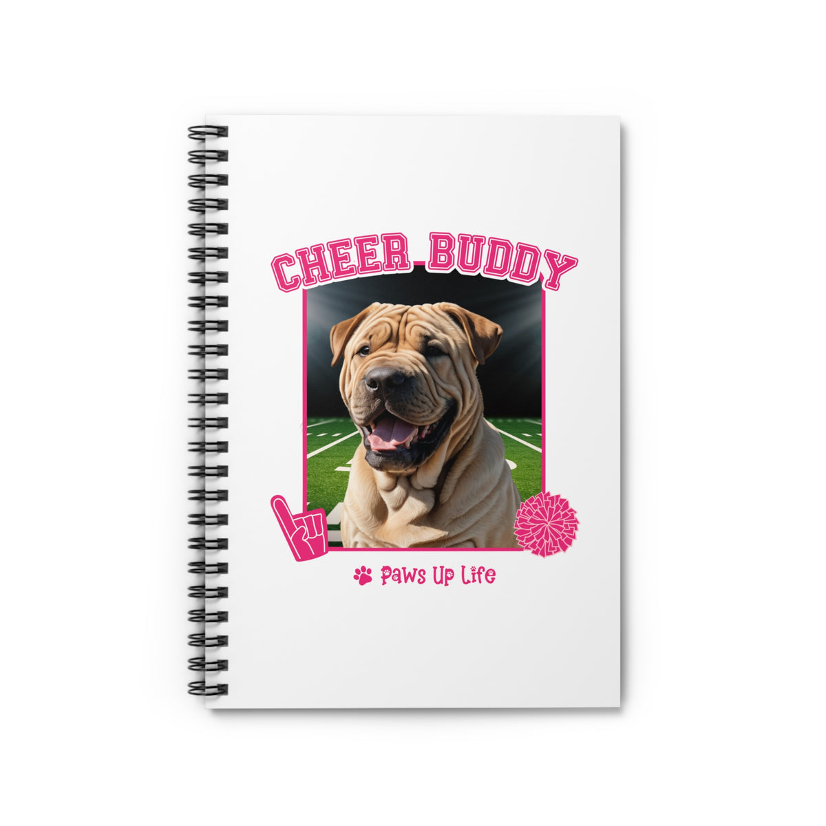 Chinese Shar Pei Football Cheer Buddy Cheerleading Dog Spiral Notebook for Office and Home - Ruled Line | Paws Up Life, LLC