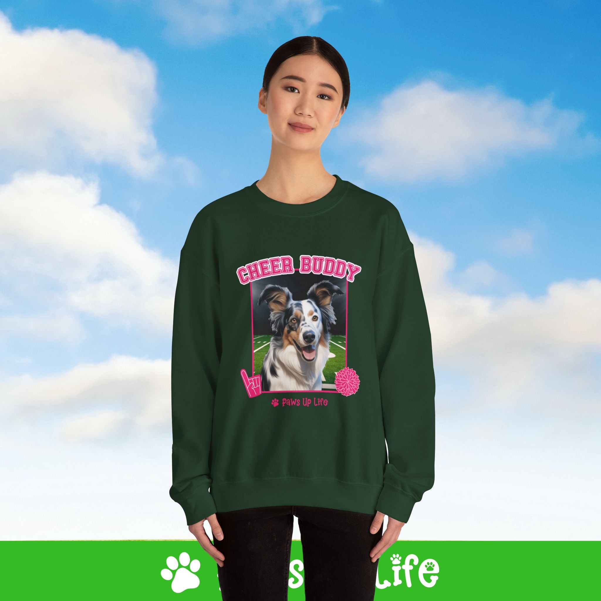 Australian Koolie Cheer Buddy Cheerleading Dog Crewneck Sweatshirt, Unisex Gift for Animal Lovers, Dog Mom Dad Sweatshirt, Cute Dog Lover Apparel, Fun Pet | Paws Up Life, LLC