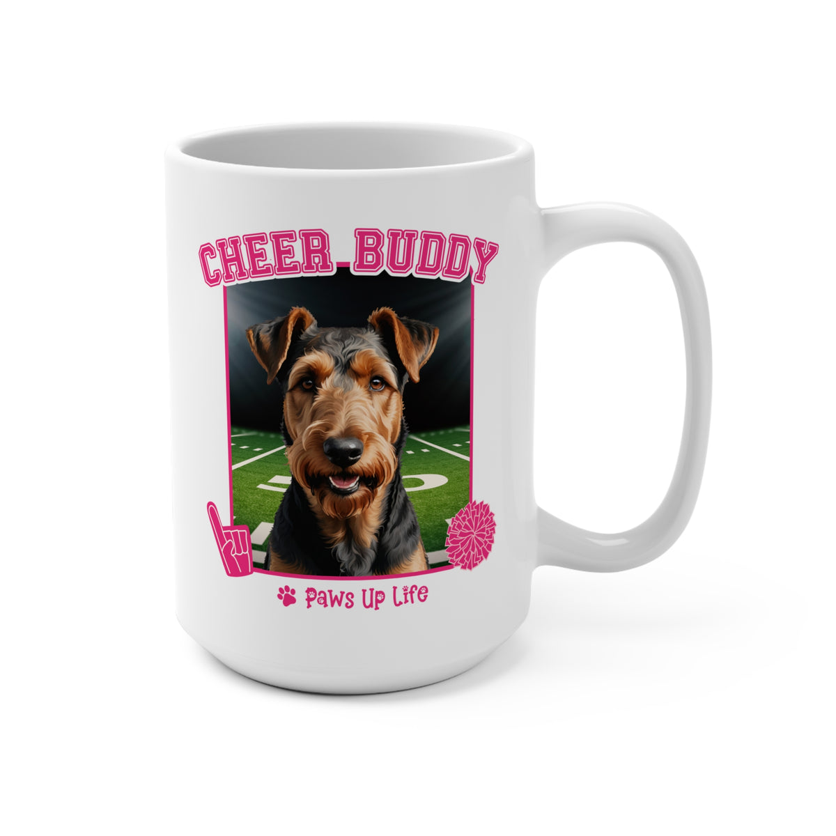 Airedale Terrier Cheer Buddy Dog Cheerleader Mug 15oz Large Coffee Mug Ceramic Drinkware Tea Washable Printed Reusable | Paws Up Life, LLC