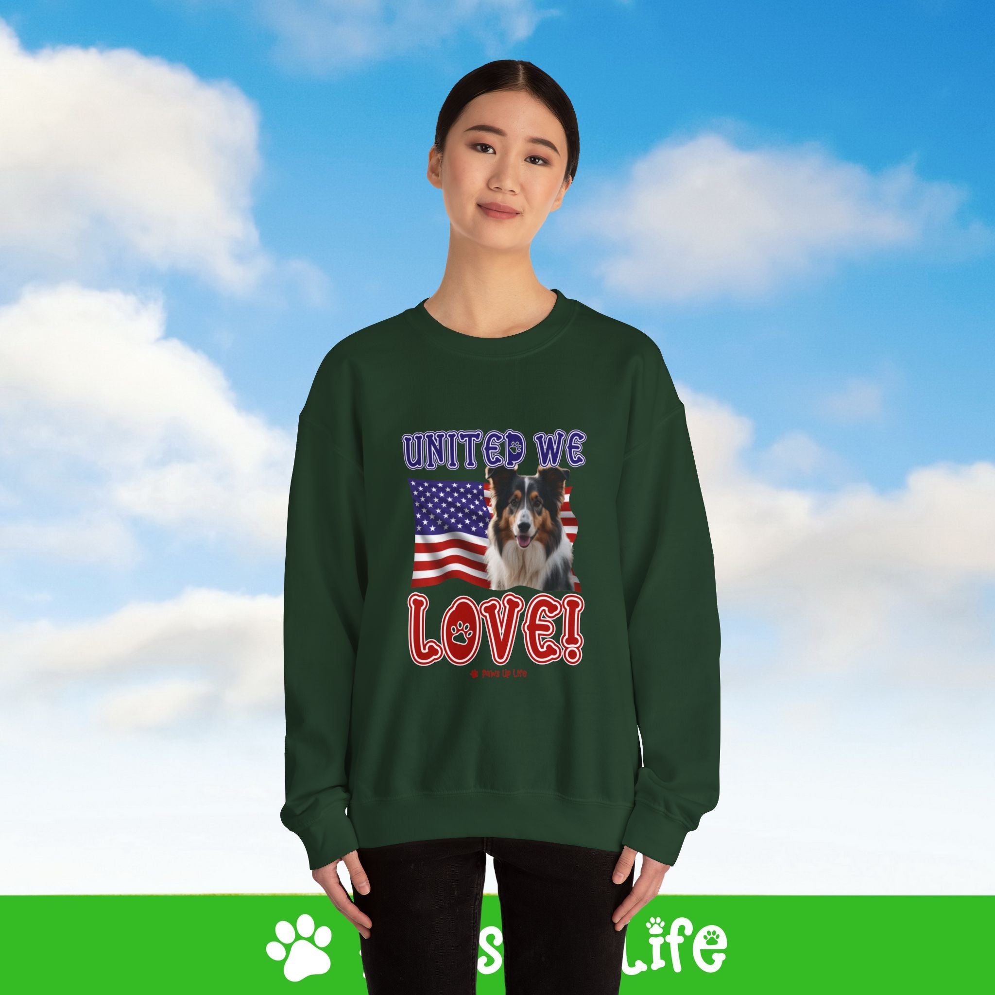 Collie Dog United We Love Dog Crewneck Sweatshirt, Unisex Gift for Animal Lovers, Dog Mom Dad Sweatshirt, Cute Dog Lover Apparel, Fun Pet | Paws Up Life, LLC