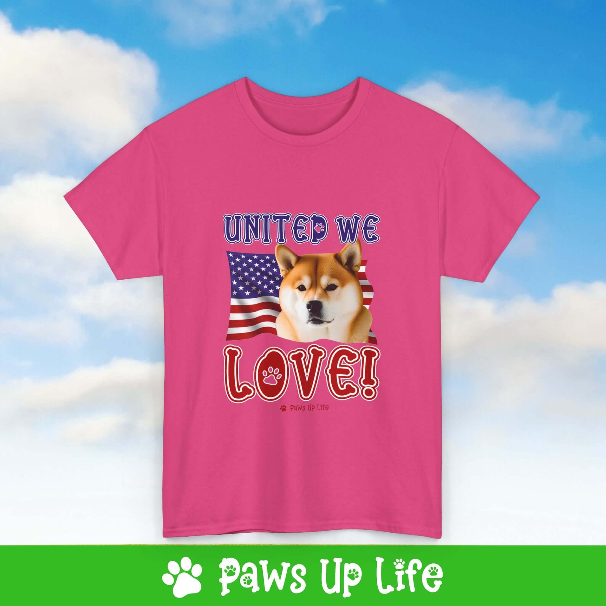 "United We Love" Shiba Inu Lover T-Shirt – Perfect Patriotic Gift for Dog Lovers, Unisex Dog Mom & Dad Tee with a Fun Dog Design | Paws Up Life, LLC