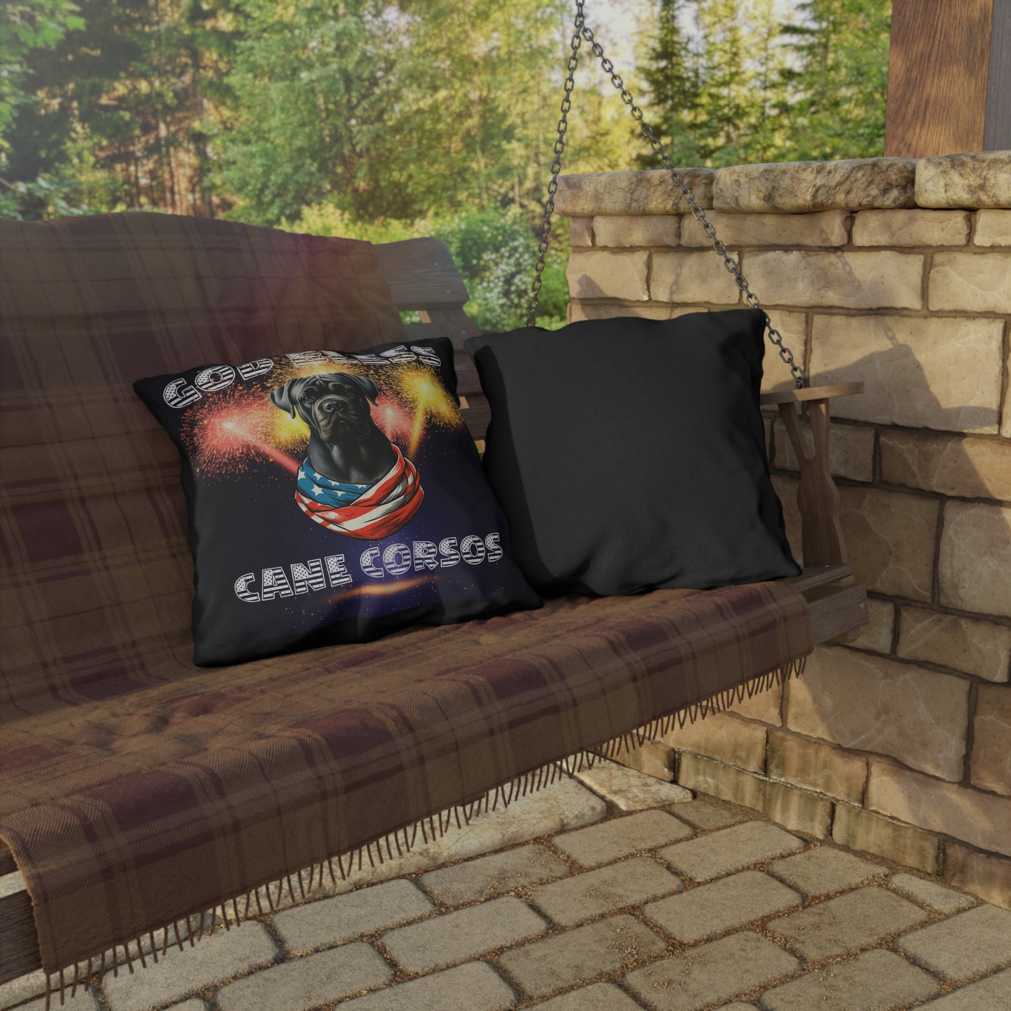 God Bless Cane Corso Dog Patriotic Outdoor Pillows | Multiple Sizes Available