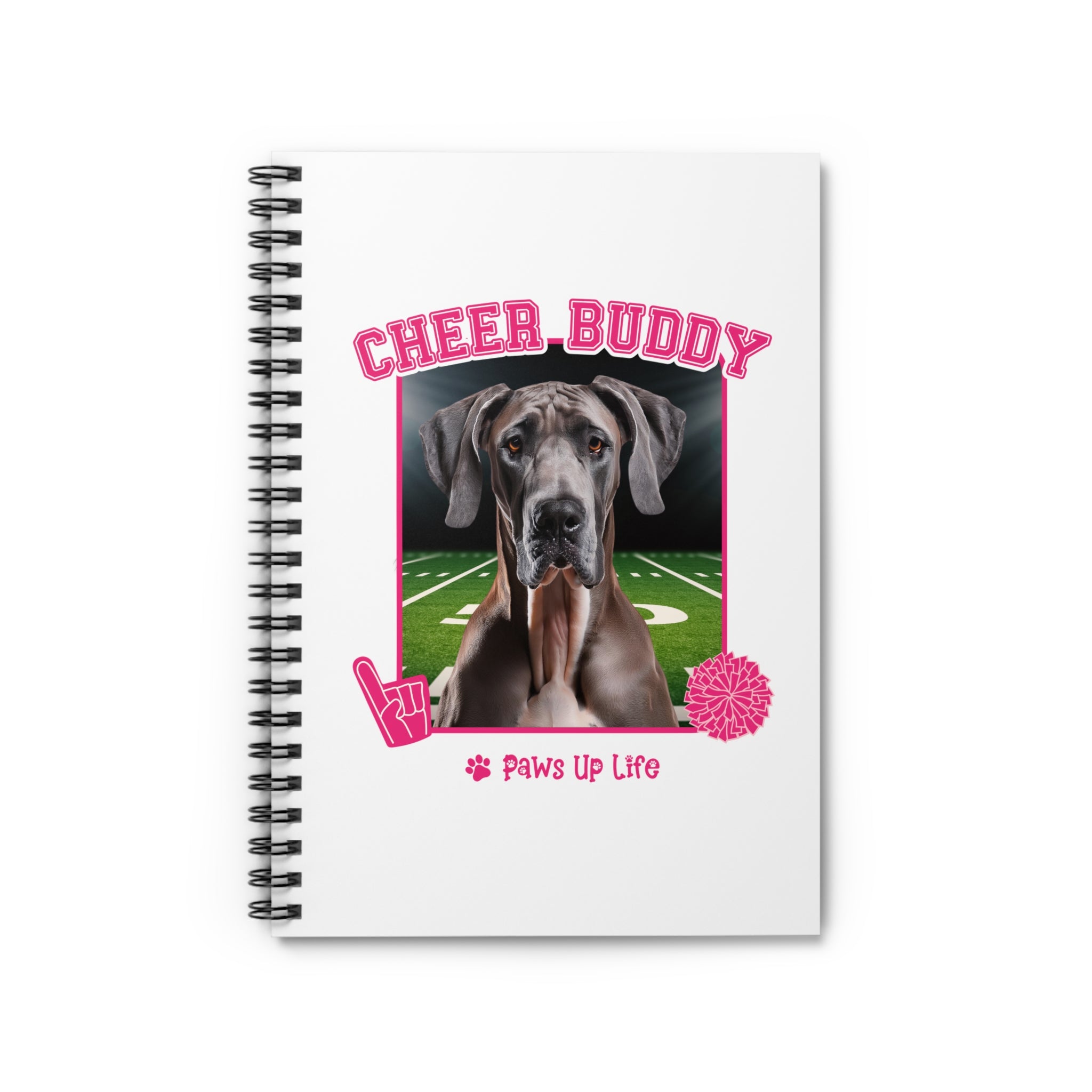 Great Dane Football Cheer Buddy Cheerleading Dog Spiral Notebook for Office and Home - Ruled Line | Paws Up Life, LLC