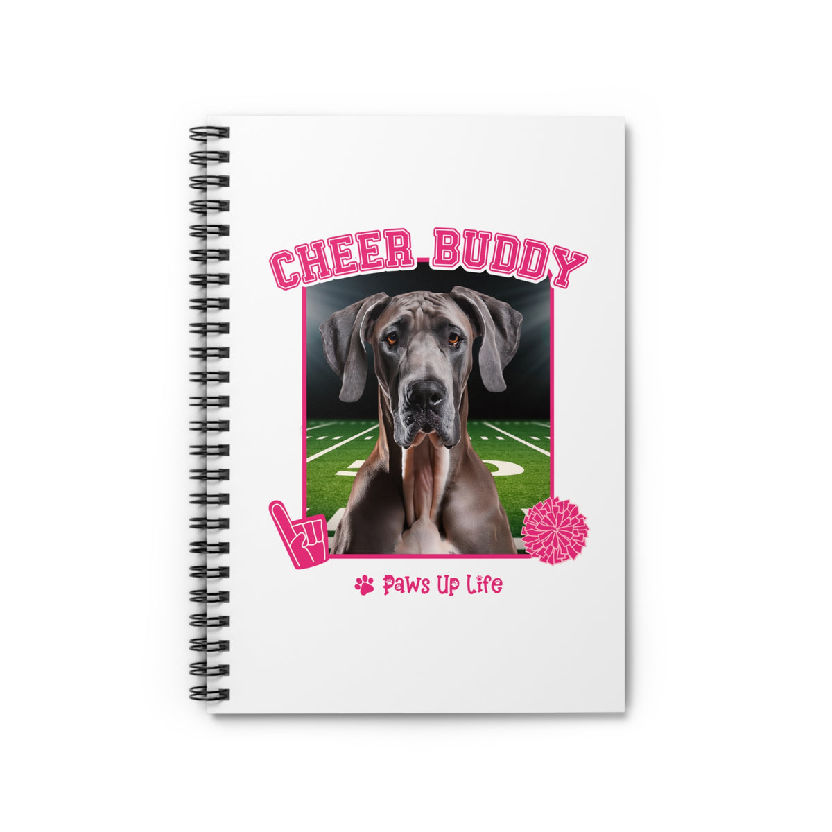 Great Dane Football Cheer Buddy Cheerleading Dog Spiral Notebook for Office and Home - Ruled Line | Paws Up Life, LLC