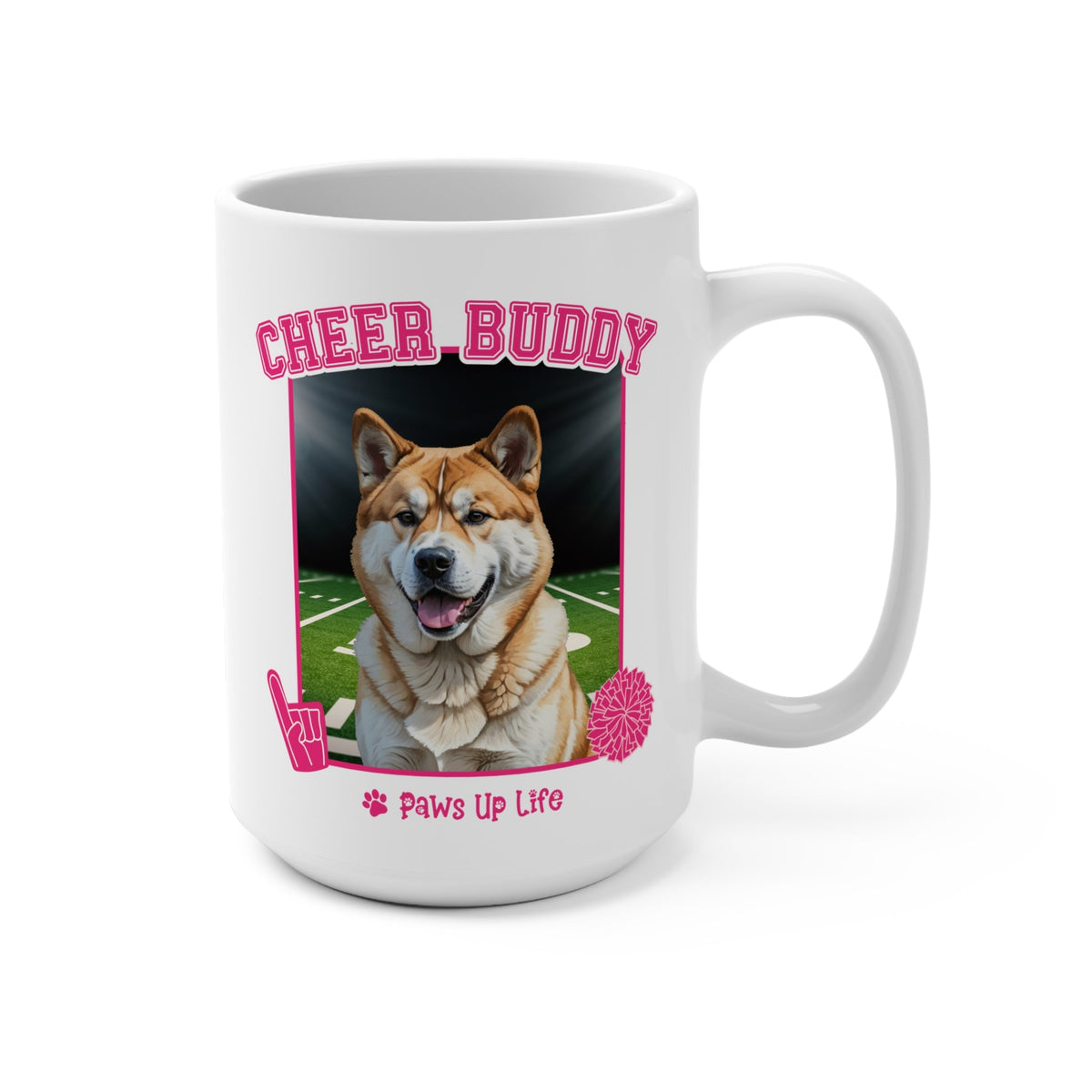 Akita Dog Cheer Buddy Cheerleader 15oz Large Coffee Mug Ceramic Drinkware Tea Washable Printed Reusable | Paws Up Life, LLC