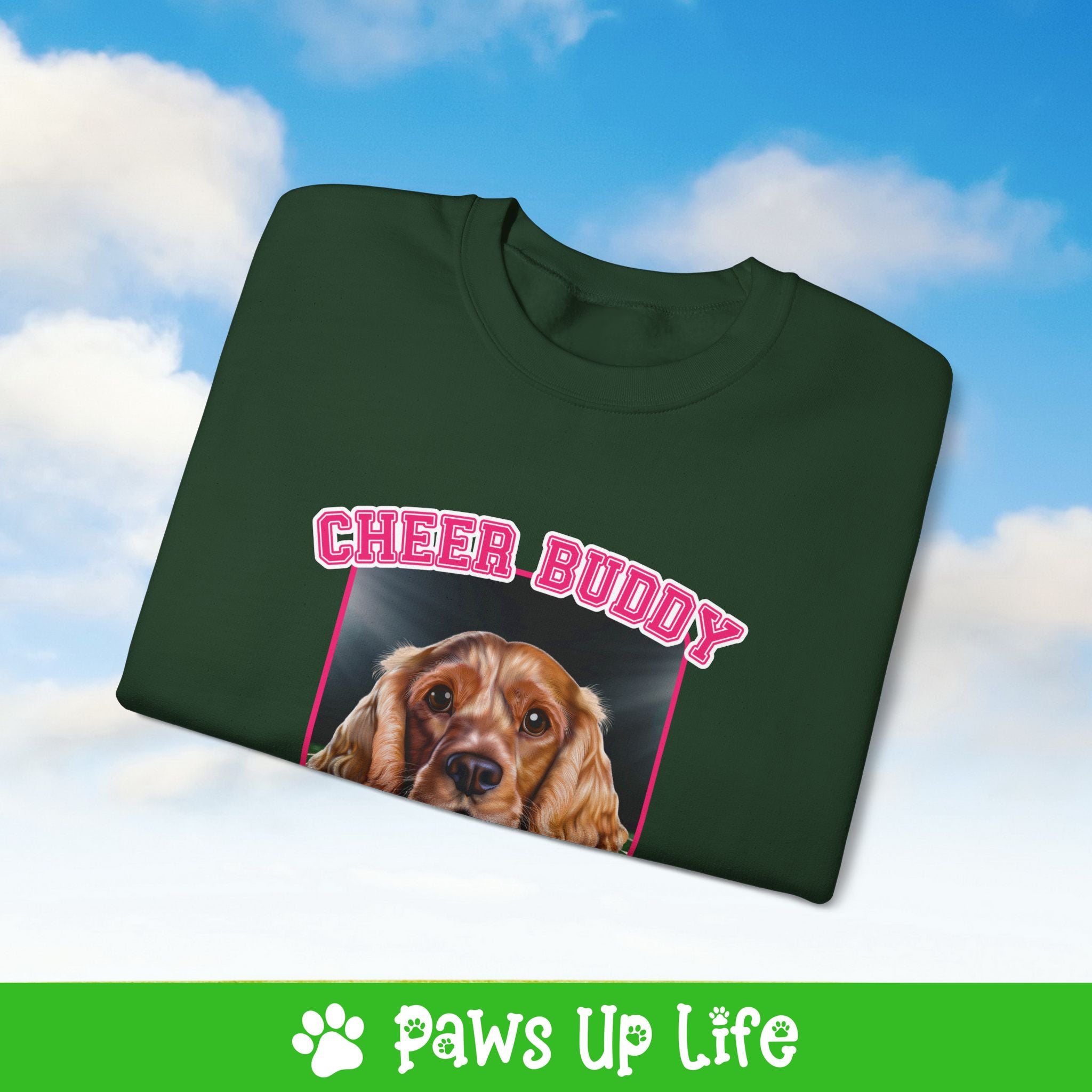 English Cocker Spaniel Football Cheer Buddy Cheerleading Dog Crewneck Sweatshirt, Unisex Gift for Animal Lovers, Dog Mom Dad Sweatshirt, Cute Dog Lover Apparel, Fun Pet | Paws Up Life, LLC