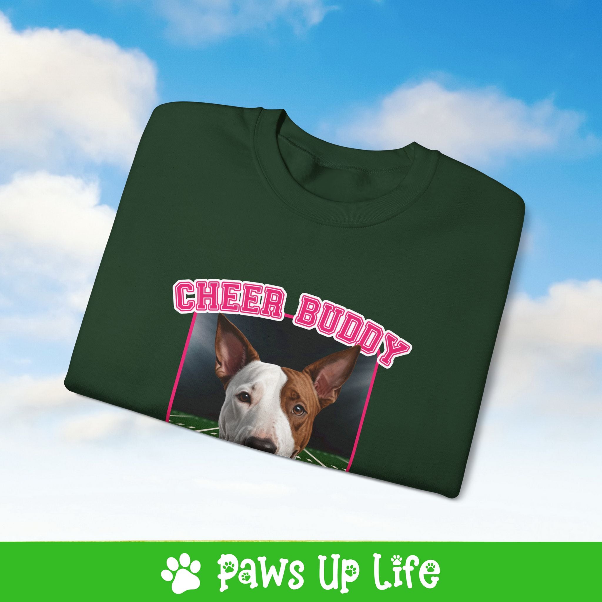 Bull Terrier Football Cheer Buddy Cheerleading Dog Crewneck Sweatshirt, Unisex Gift for Animal Lovers, Dog Mom Dad Sweatshirt, Cute Dog Lover Apparel, Fun Pet | Paws Up Life, LLC