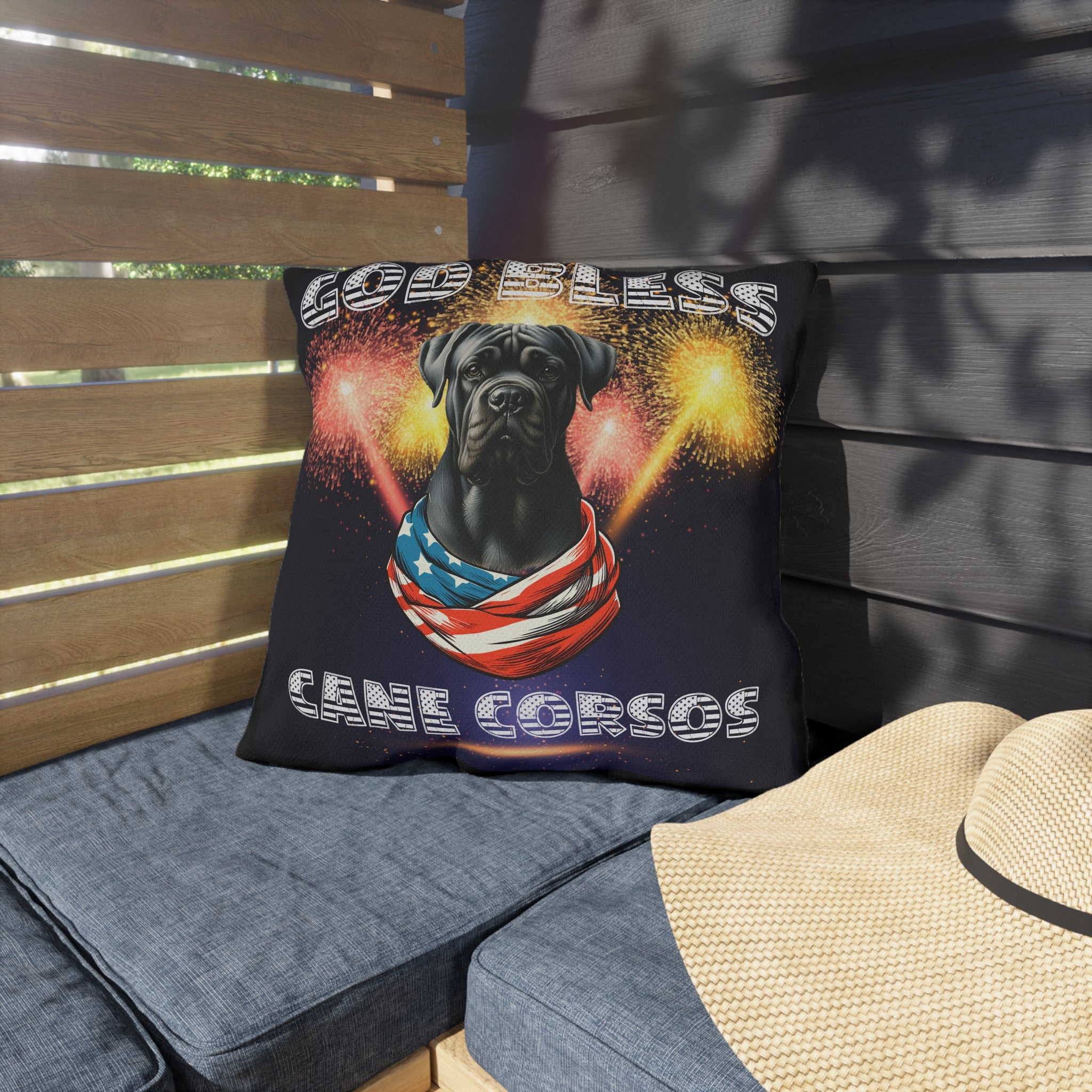 God Bless Cane Corso Dog Patriotic Outdoor Pillows | Multiple Sizes Available