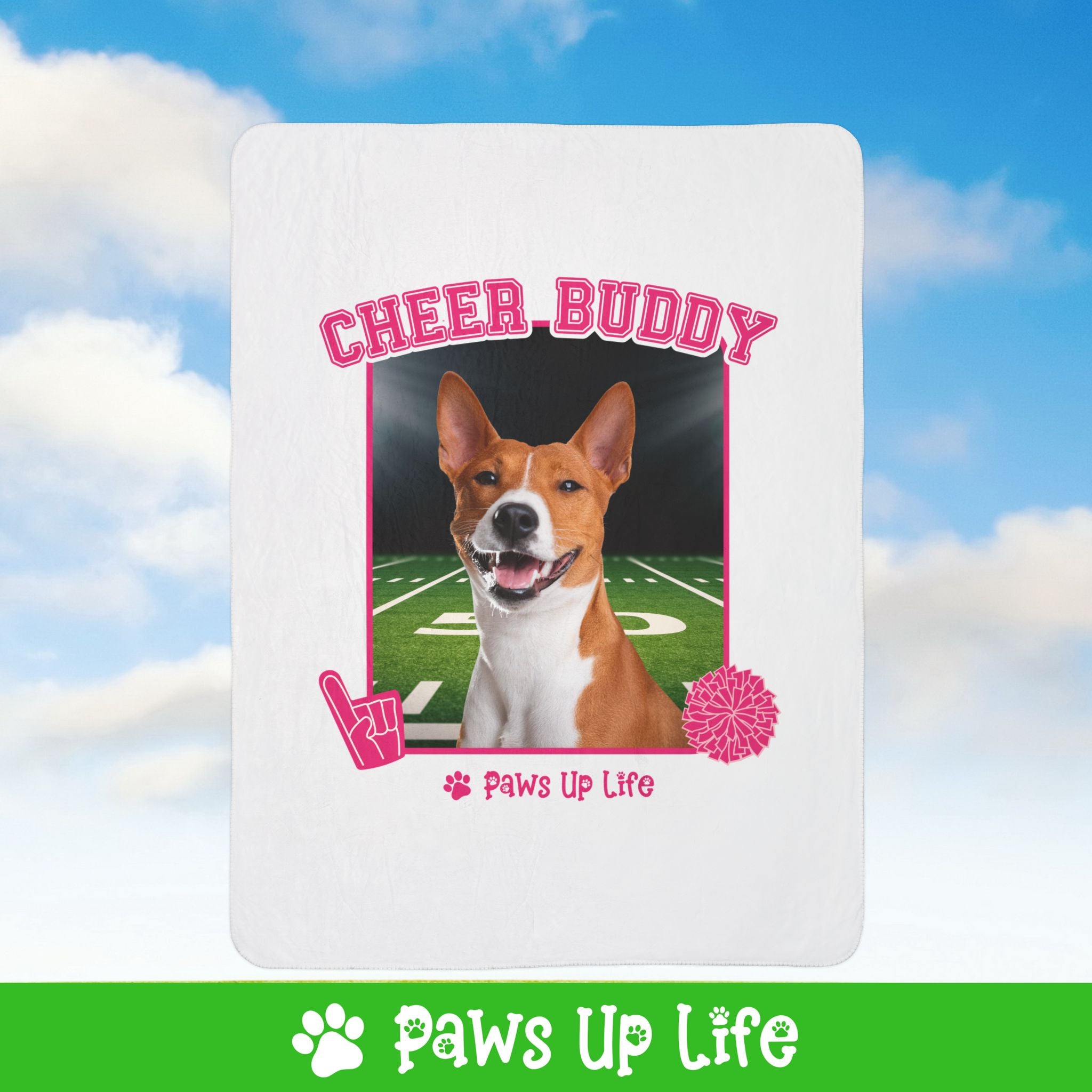 Basenji Cheer Buddy Cheerleading Dog Fleece Sherpa Blanket - Perfect for Snuggling and Cozy Napping | Paws Up Life, LLC