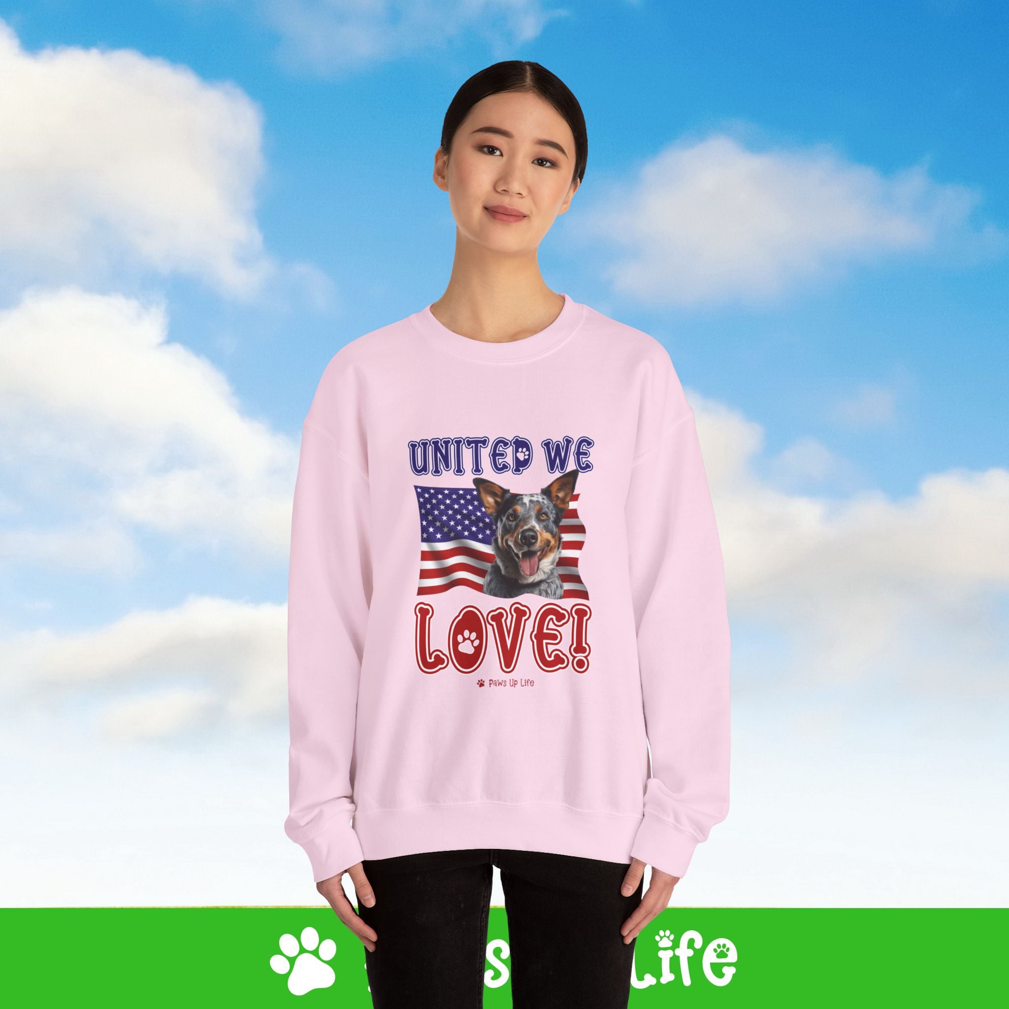 Australian Cattle Dog United We Love Dog Crewneck Sweatshirt, Unisex Gift for Animal Lovers, Dog Mom Dad Sweatshirt, Cute Dog Lover Apparel, Fun Pet | Paws Up Life, LLC