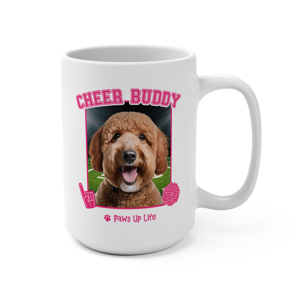 Groodle Football Cheer Buddy Cheerleading Dog 15oz Large Coffee Mug Ceramic Drinkware Tea Washable | Paws Up Life, LLC