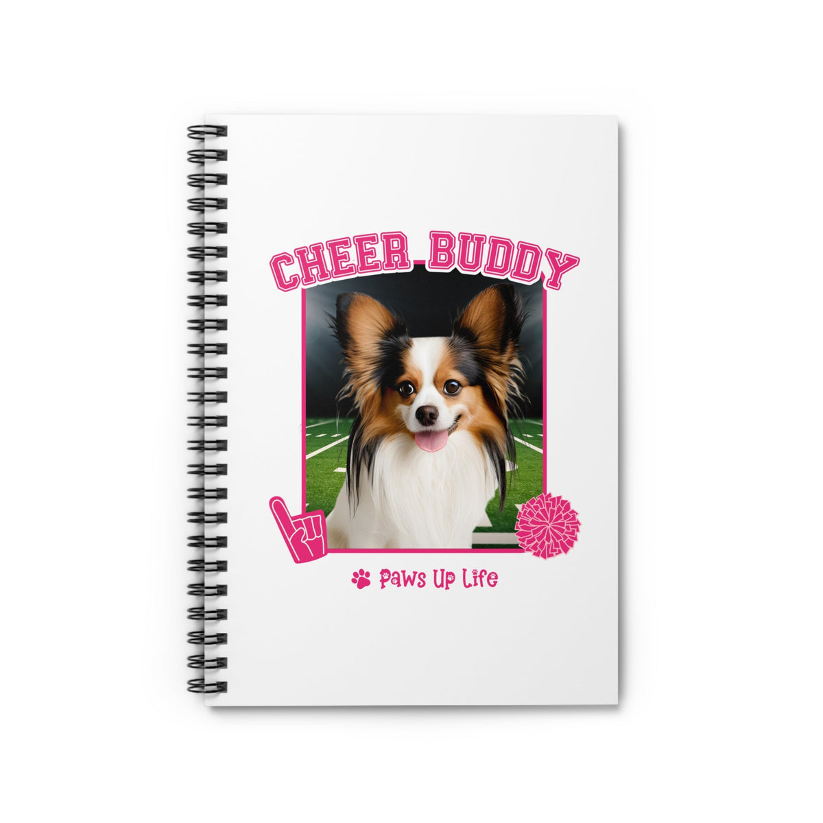 Papillon Football Cheer Buddy Cheerleading Dog Spiral Notebook for Office and Home - Ruled Line | Paws Up Life, LLC