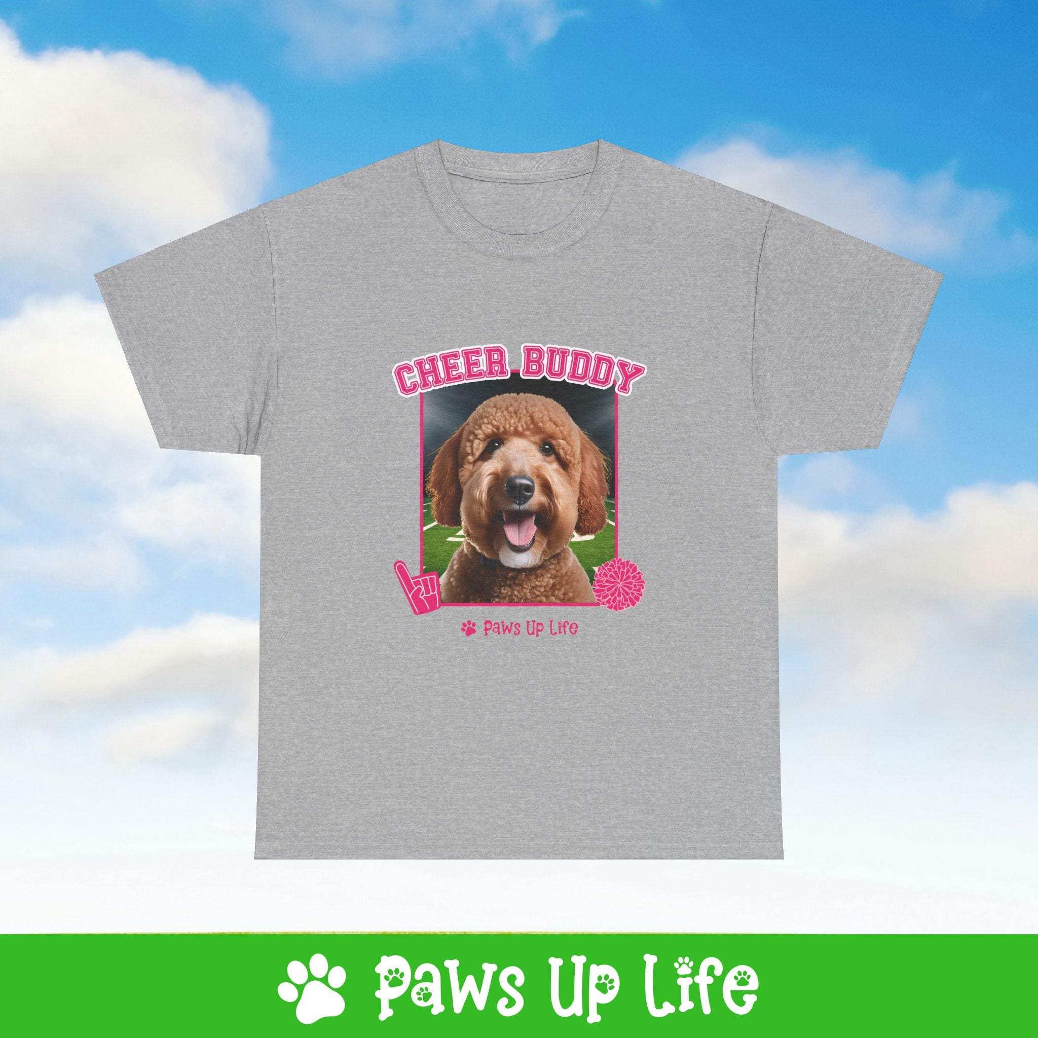 Groodle Football Cheer Buddy Cheerleading Dog Tee, Shirt, Unisex Pet Lover Gift, Dog Mom Dad Tshirt, Animal Rescue Advocate, Cute Puppy Graphic Top Classic Collar | Paws Up Life, LLC