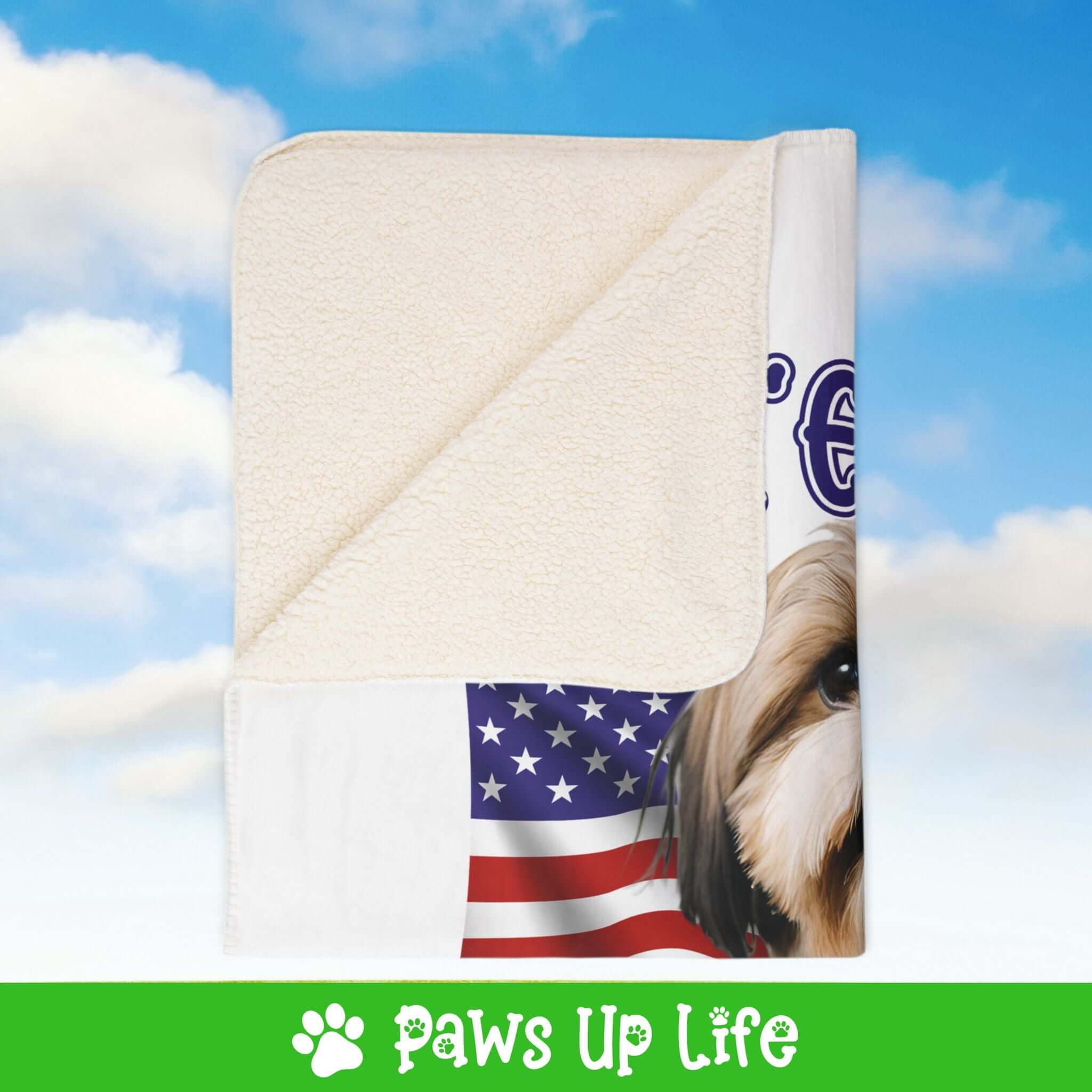 "United We Love" Shih Tzu Patriotic Fleece Sherpa Blanket - Perfect for Snuggling and Cozy Napping | Paws Up Life, LLC