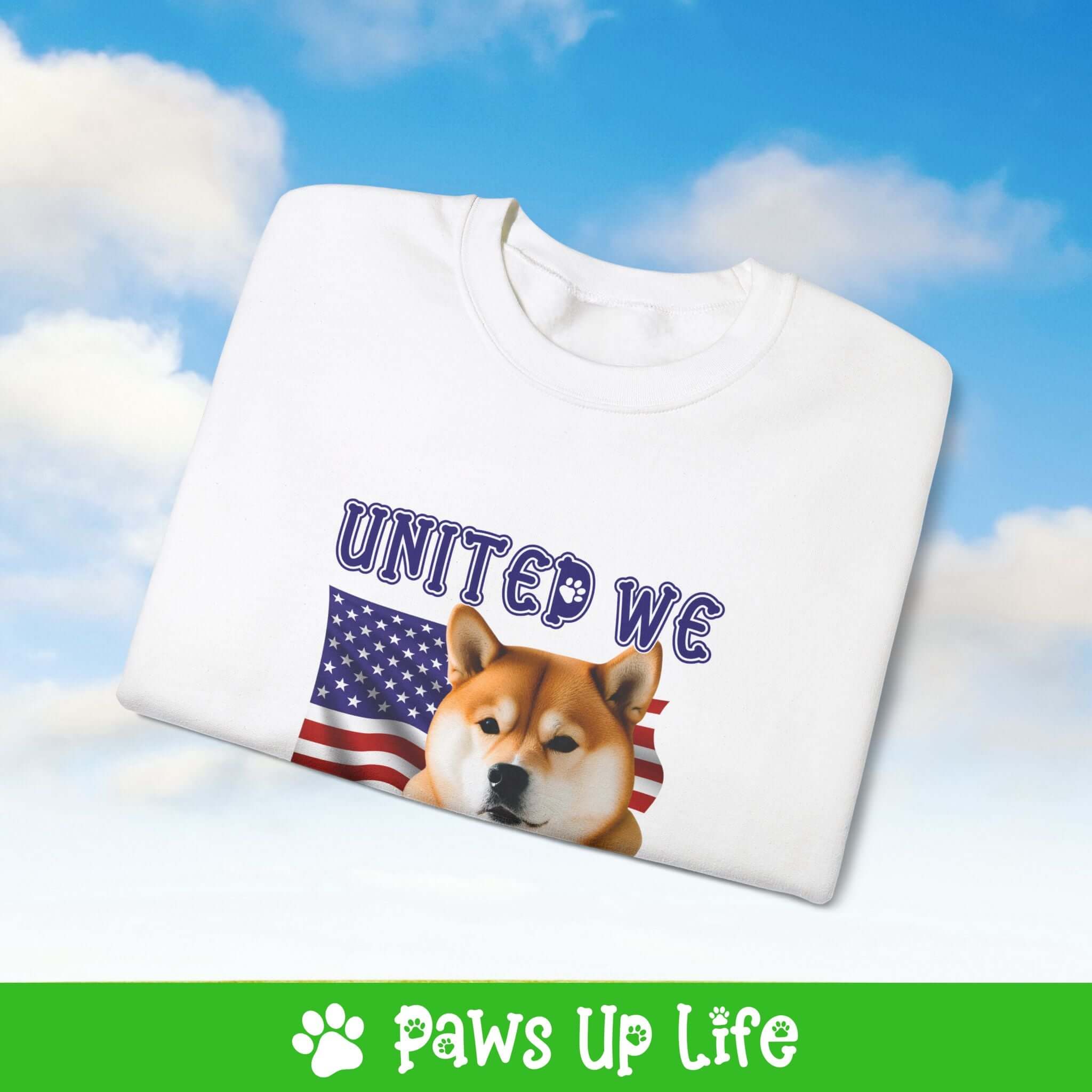 "United We Love" Shiba Inu Dog Crewneck Sweatshirt – Patriotic Dog Lover Gift, Unisex Apparel for Proud Dog Moms & Dads | Paws Up Life, LLC