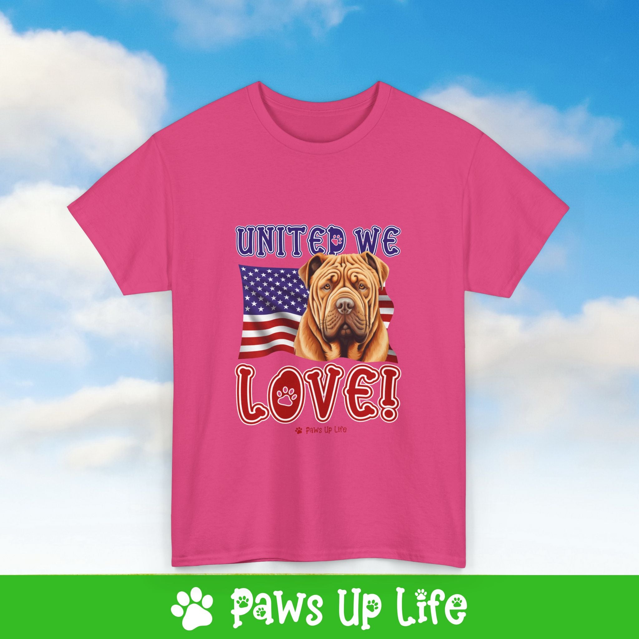 Chinese Shar Pei Dog United We Love Dog Tee, Shirt, Unisex Pet Lover Gift, Dog Mom Dad Tshirt, Animal Rescue Advocate, Cute Puppy Graphic Top Classic Collar | Paws Up Life, LLC