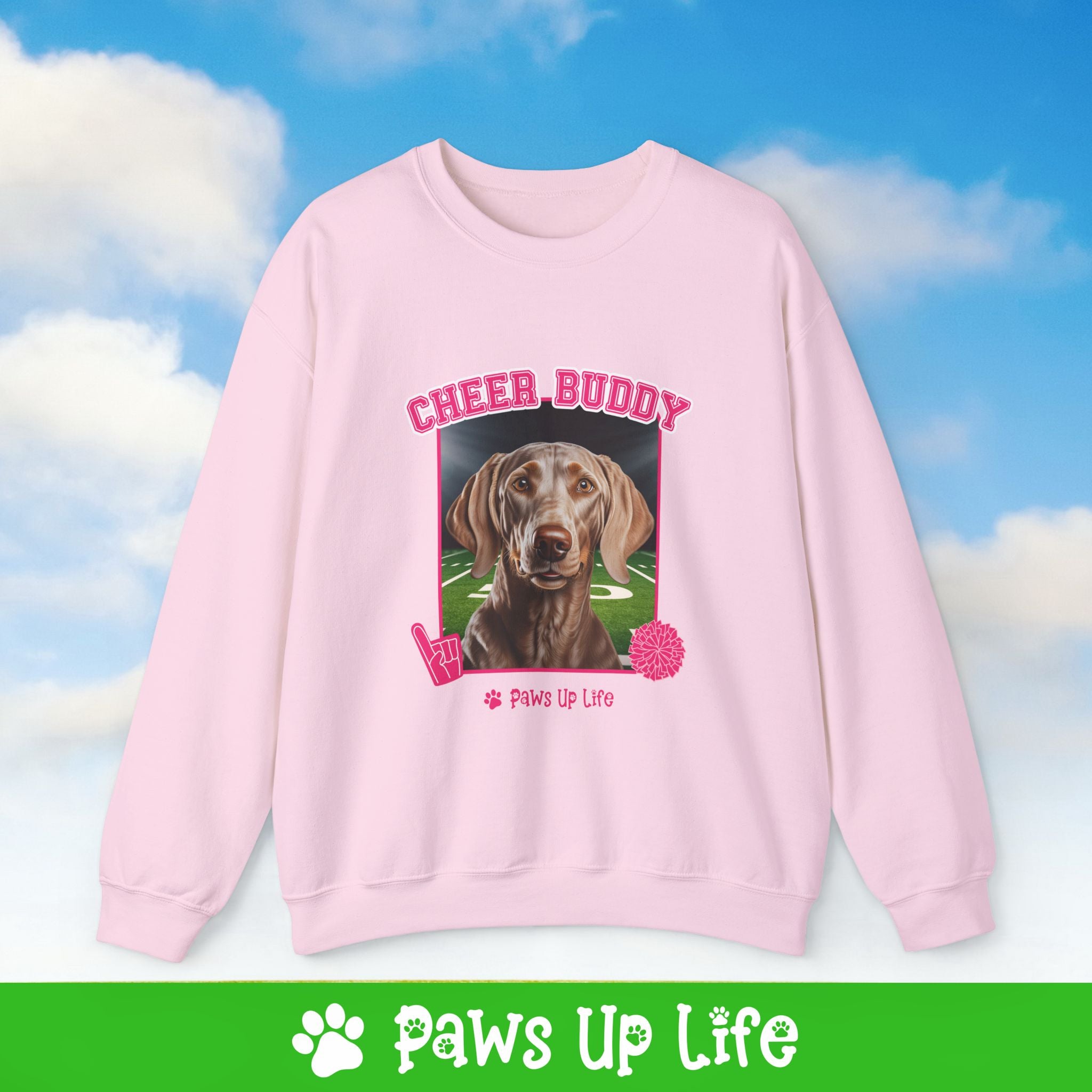 Weimaraner Football Cheer Buddy Cheerleading Dog Crewneck Sweatshirt, Unisex Gift for Animal Lovers, Dog Mom Dad Sweatshirt, Cute Dog Lover Apparel, Fun Pet | Paws Up Life, LLC