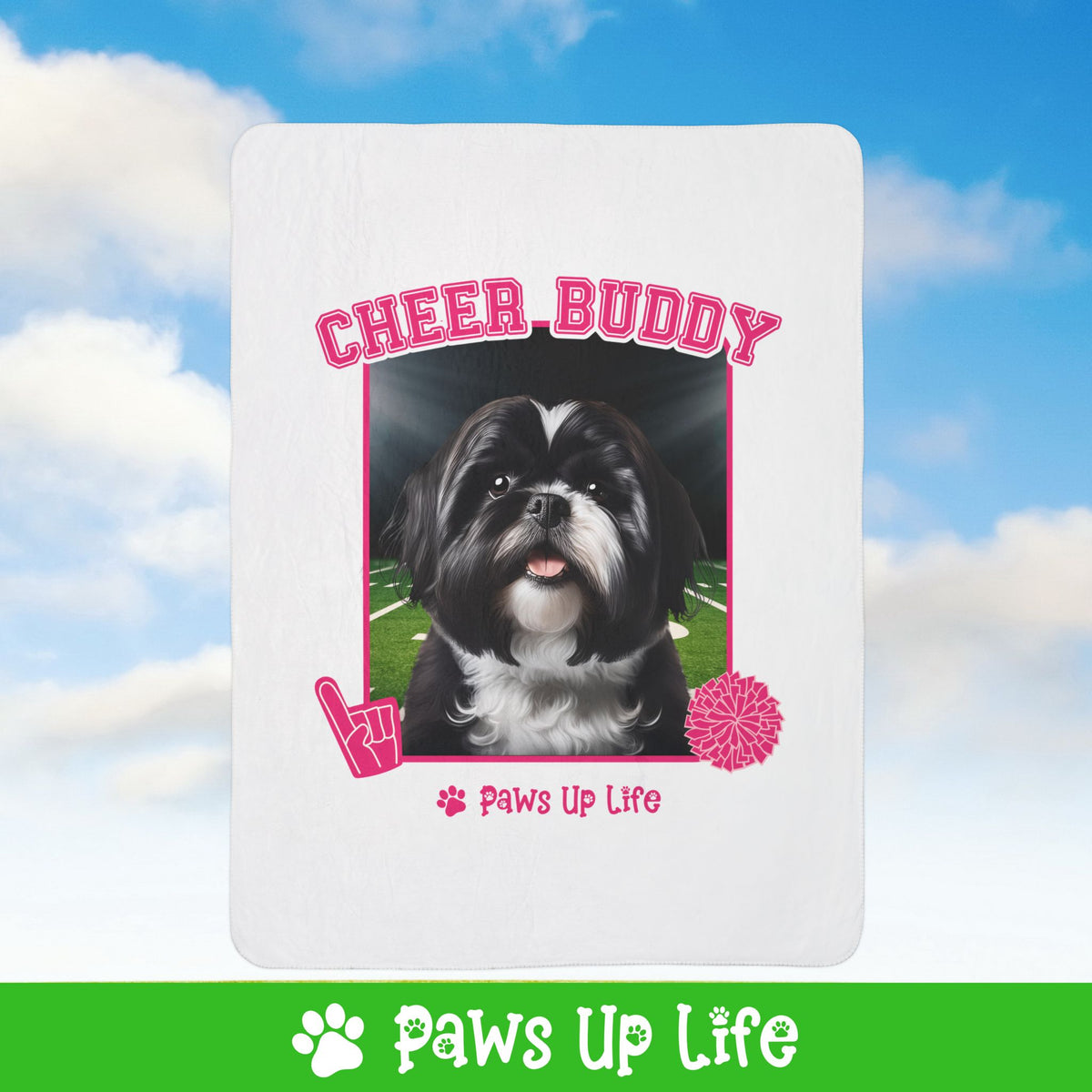 Black Shih Tzu Football Cheer Buddy Cheerleading Dog Fleece Sherpa Blanket - Perfect for Snuggling and Cozy Napping | Paws Up Life, LLC