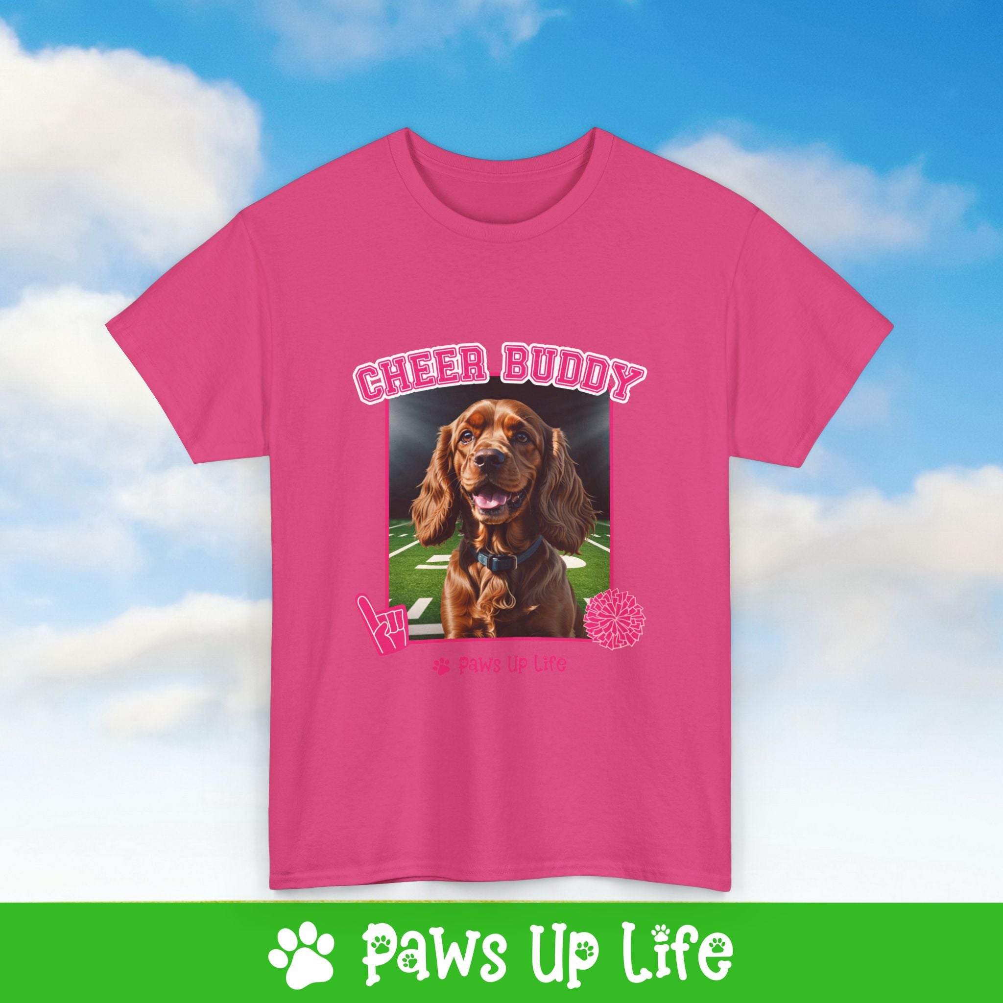 Cocker Spaniel Football Cheer Buddy Cheerleading Dog Tee, Shirt, Unisex Pet Lover Gift, Dog Mom Dad Tshirt, Animal Rescue Advocate, Cute Puppy Graphic Top Classic Collar | Paws Up Life, LLC